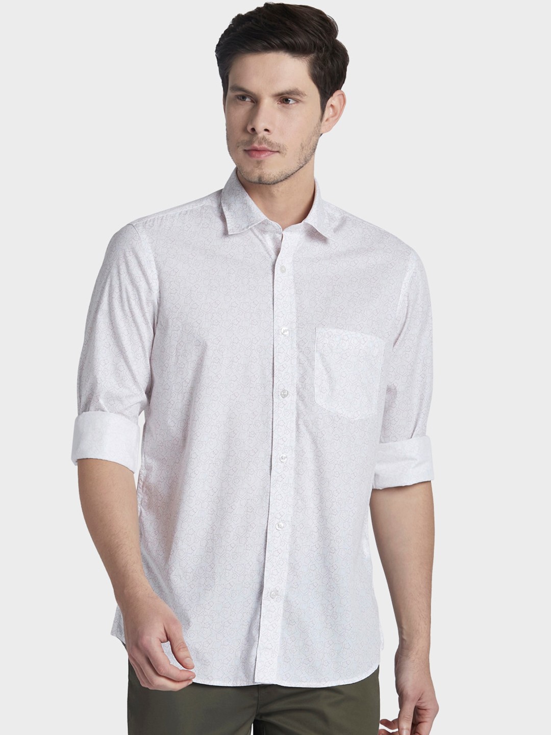 

ColorPlus Men White & Grey Tailored Fit Printed Casual Shirt