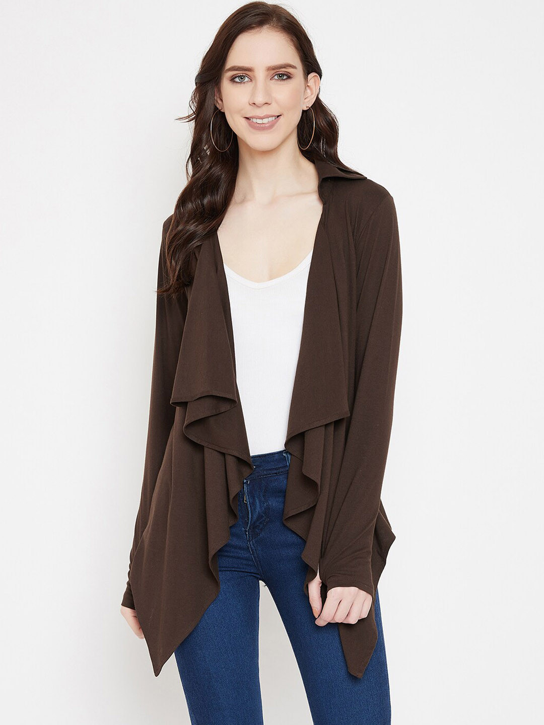 

Hypernation Women Brown Solid Open Front Shrug