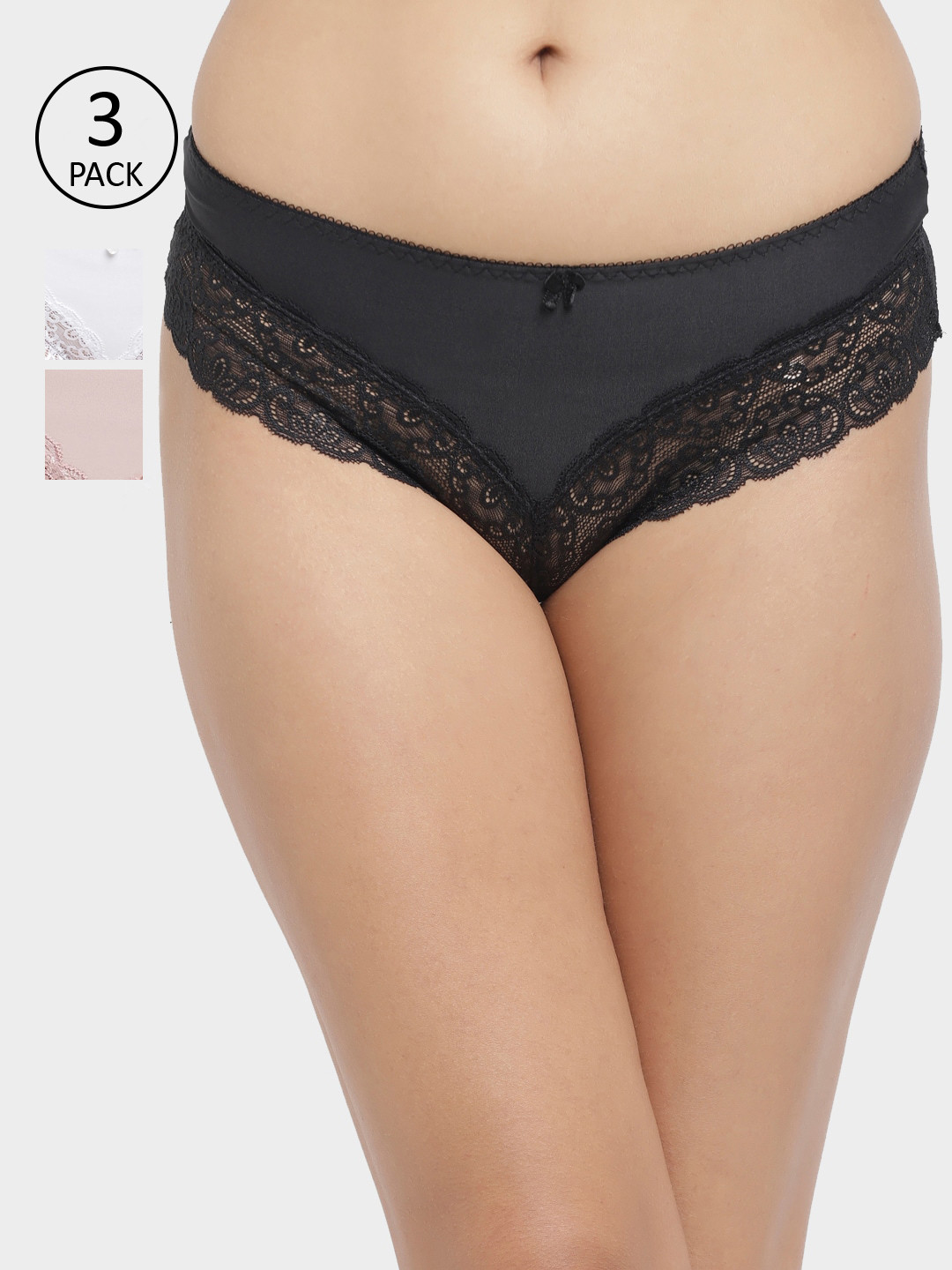 

N-Gal Women Pack Of 3 Floral Lace Bikini Briefs NTDT16, Black