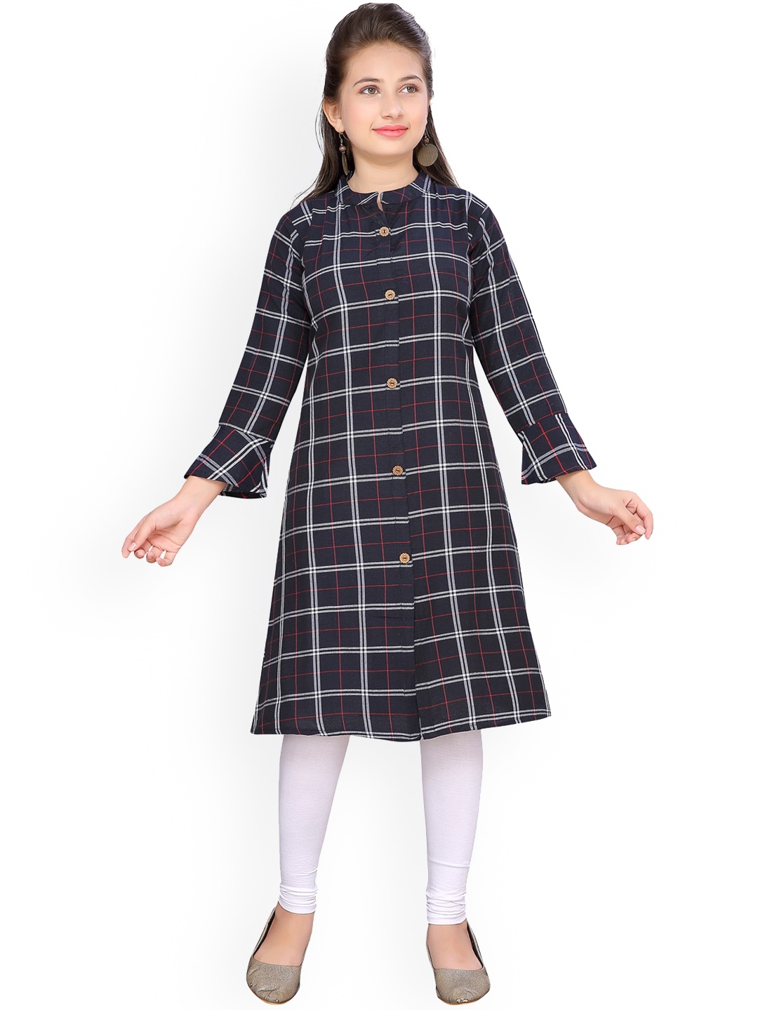 

Aarika Girls Black & White Checked A-Line Kurta
