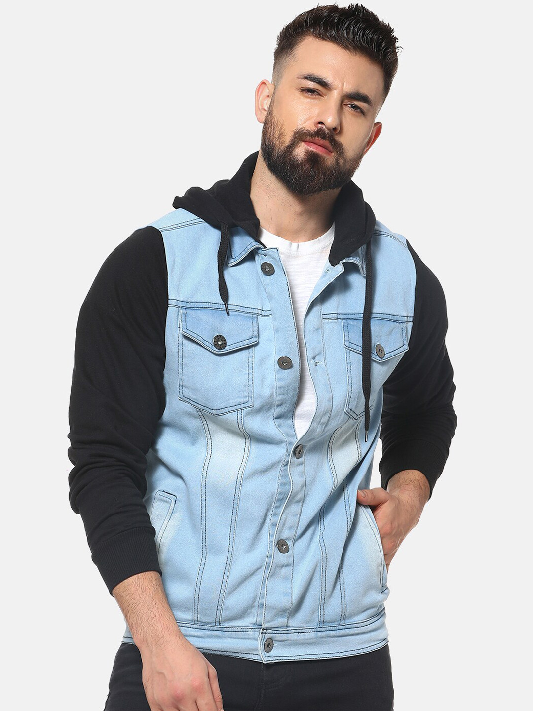 

Campus Sutra Men Blue Printed Windcheater Denim Jacket