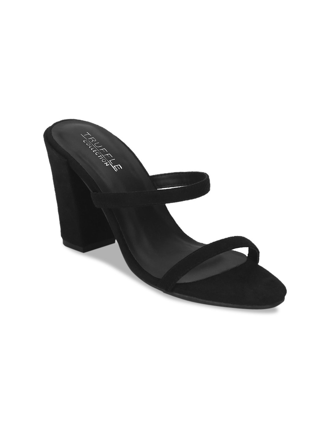 

H&M Women Black Micro Block Heel Slip On Mules