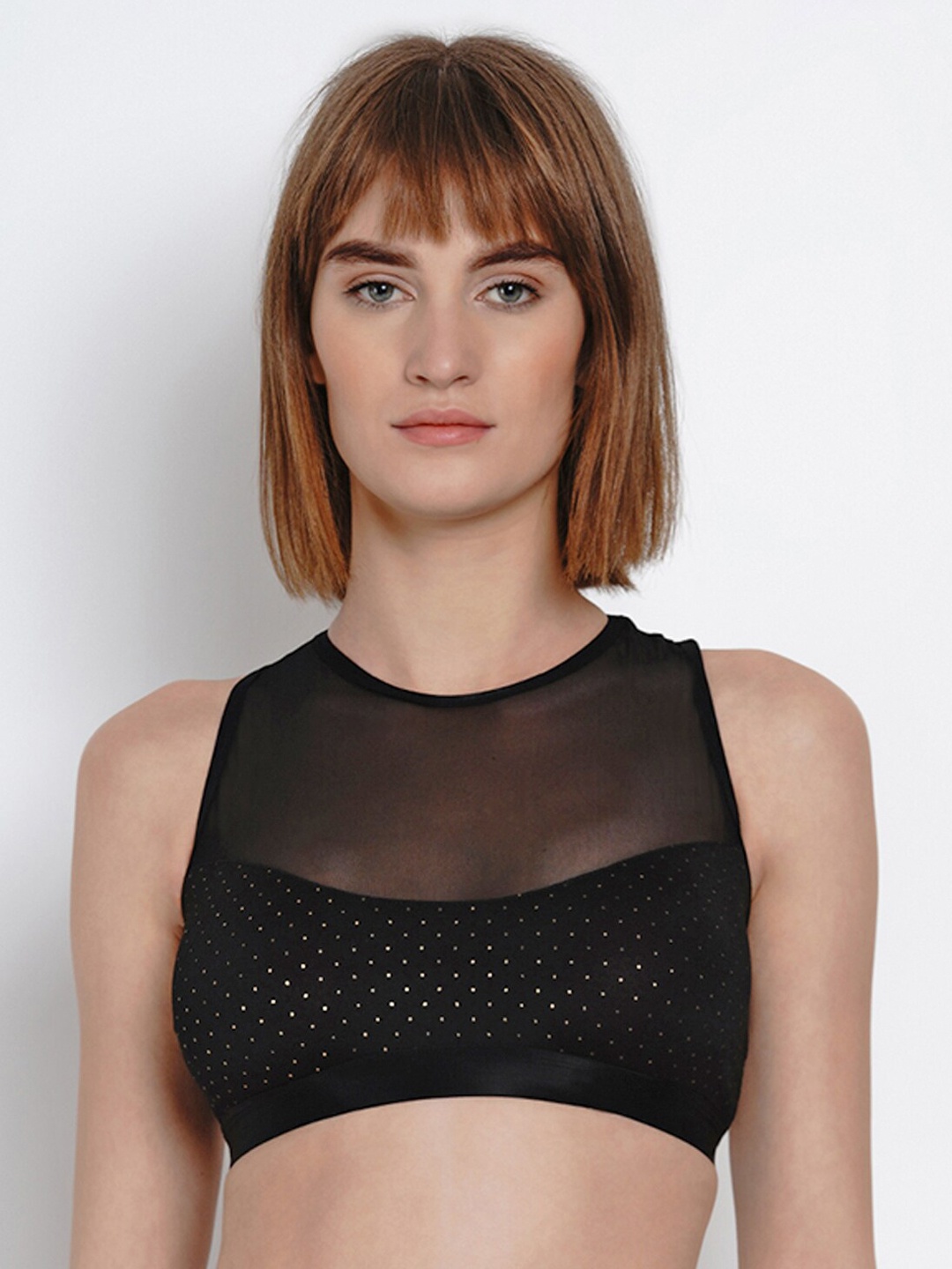 

EROTISSCH Black & Gold-Toned Self Design Non-Wired Non Padded Bralette Bra AIB-22