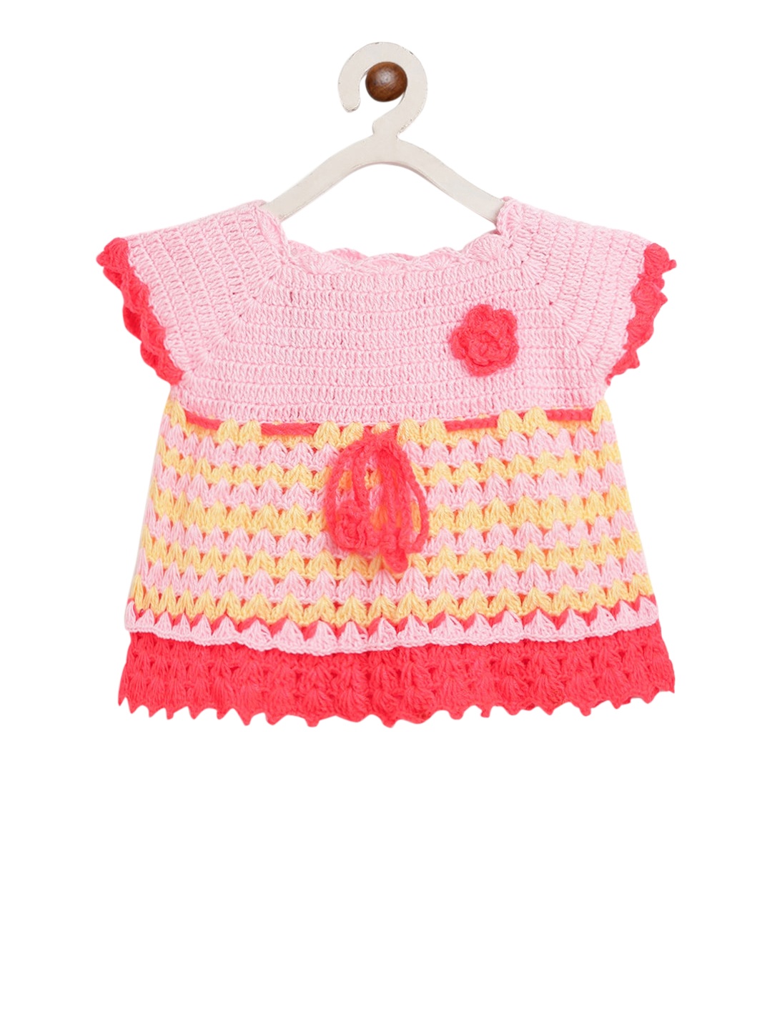 

CHUTPUT Girls Pink Self Design Sweater Dress