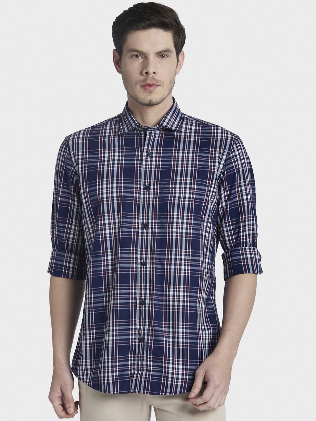 

ColorPlus Men Blue & White Tailored Fit Checked Casual Shirt