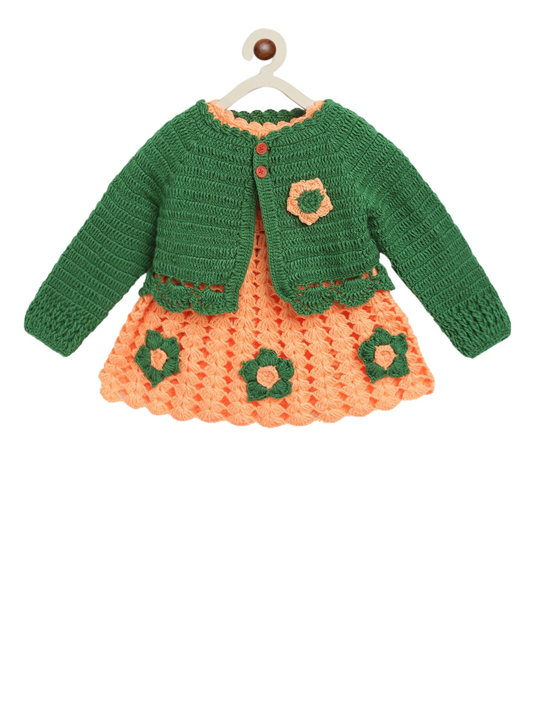 

CHUTPUT Girls Orange Self Design Sweater Dress
