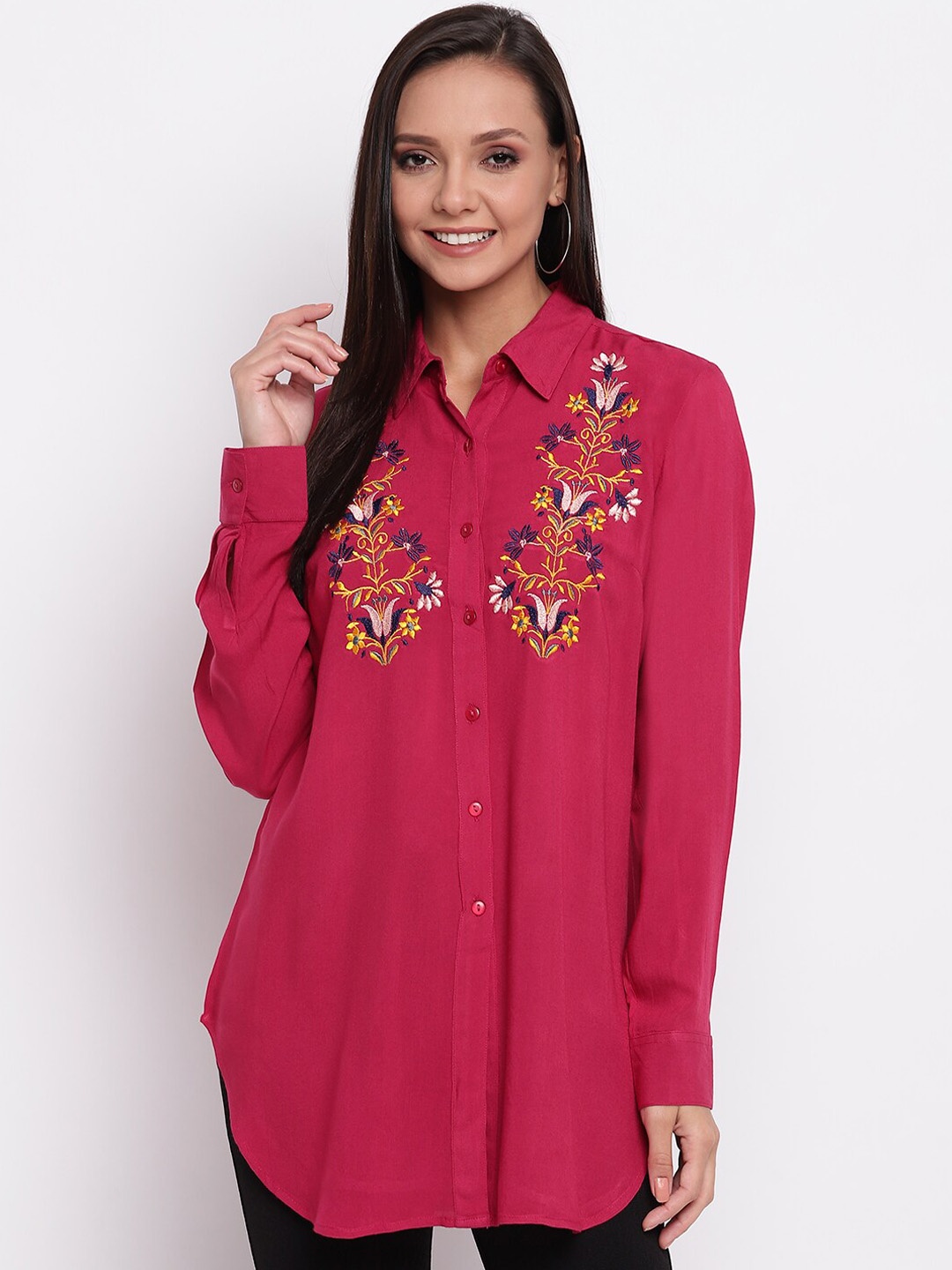 

Mayra Women Fuchsia Regular Fit Self Design Casual Shirt