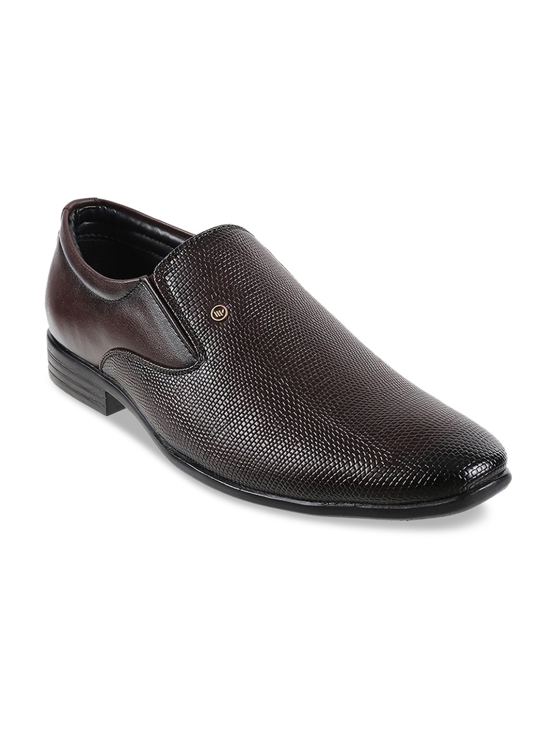 

WALKWAY by Metro Men Brown Textured Formal Slip-Ons