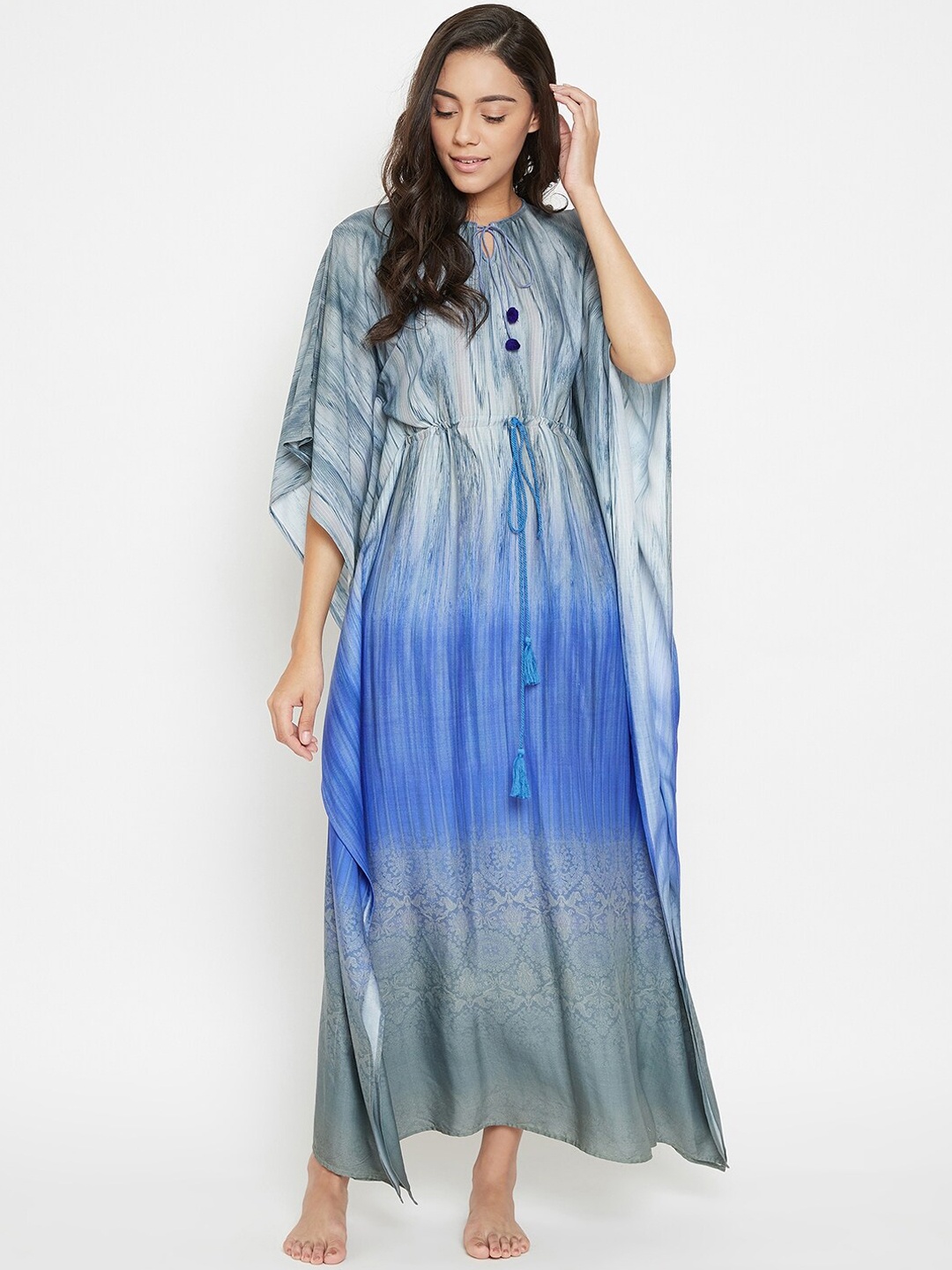 

The Kaftan Company Grey & Blue Printed Nightdress