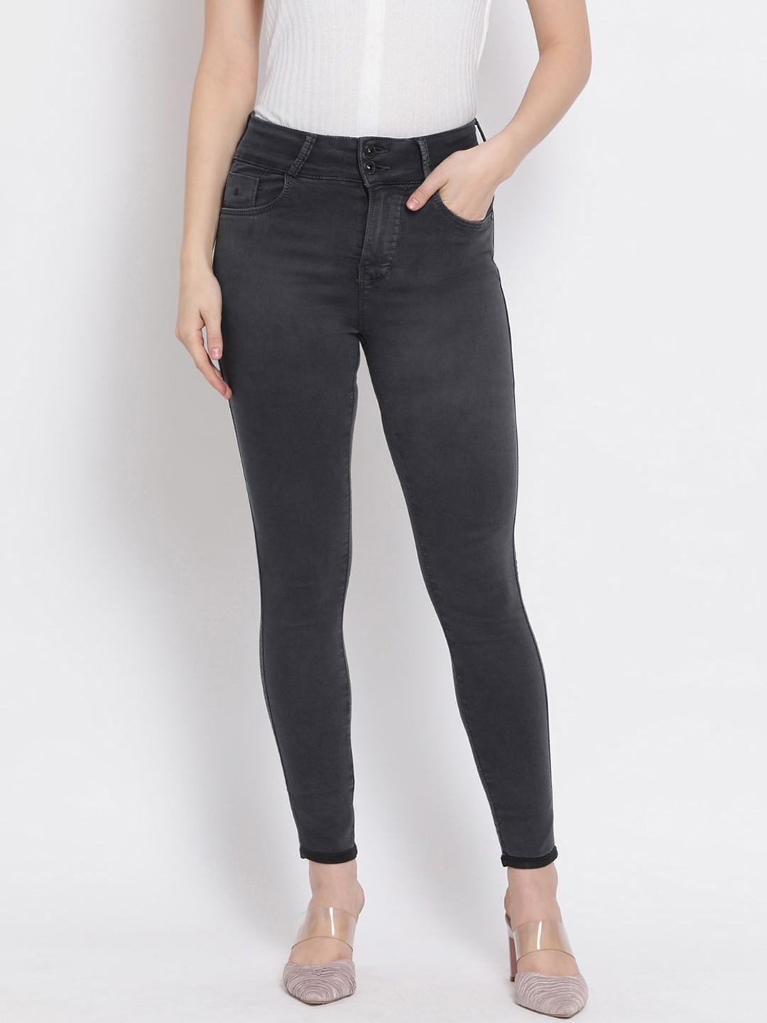 

Code 61 Women Grey Skinny Fit Mid-Rise Clean Look Stretchable Jeans