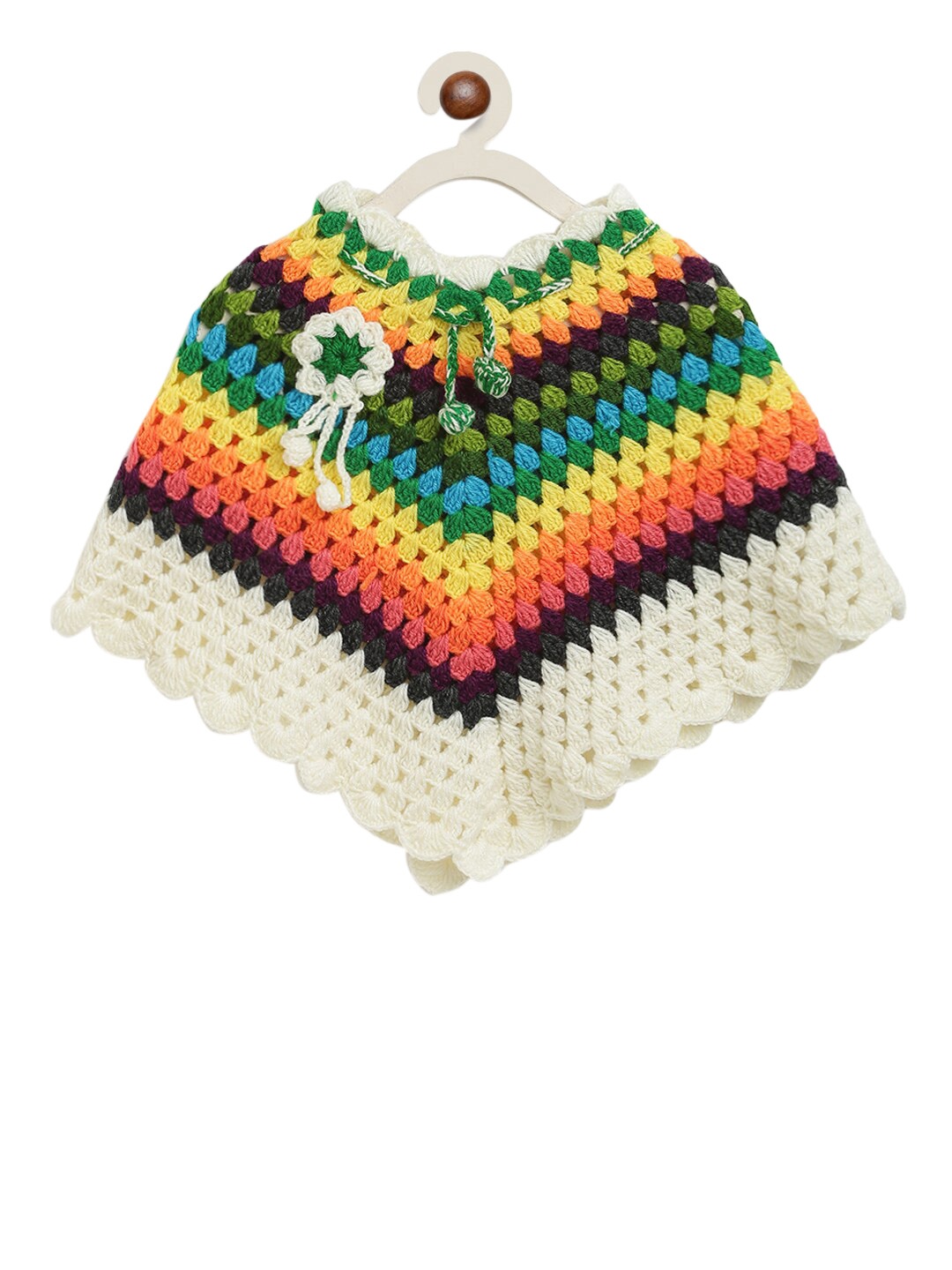 

CHUTPUT Infant Girls Multicoloured Striped Hand Knitted Crochet Poncho Sweater, Multi