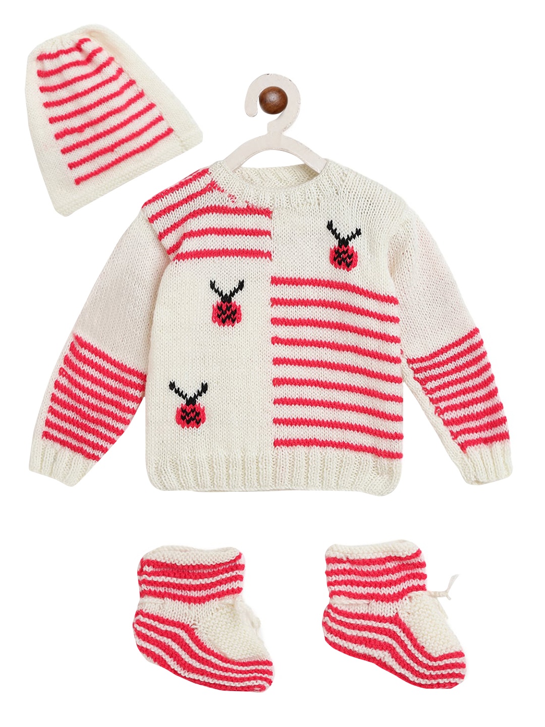 

CHUTPUT Kids Cream-Coloured & Red Striped Pullover Sweater