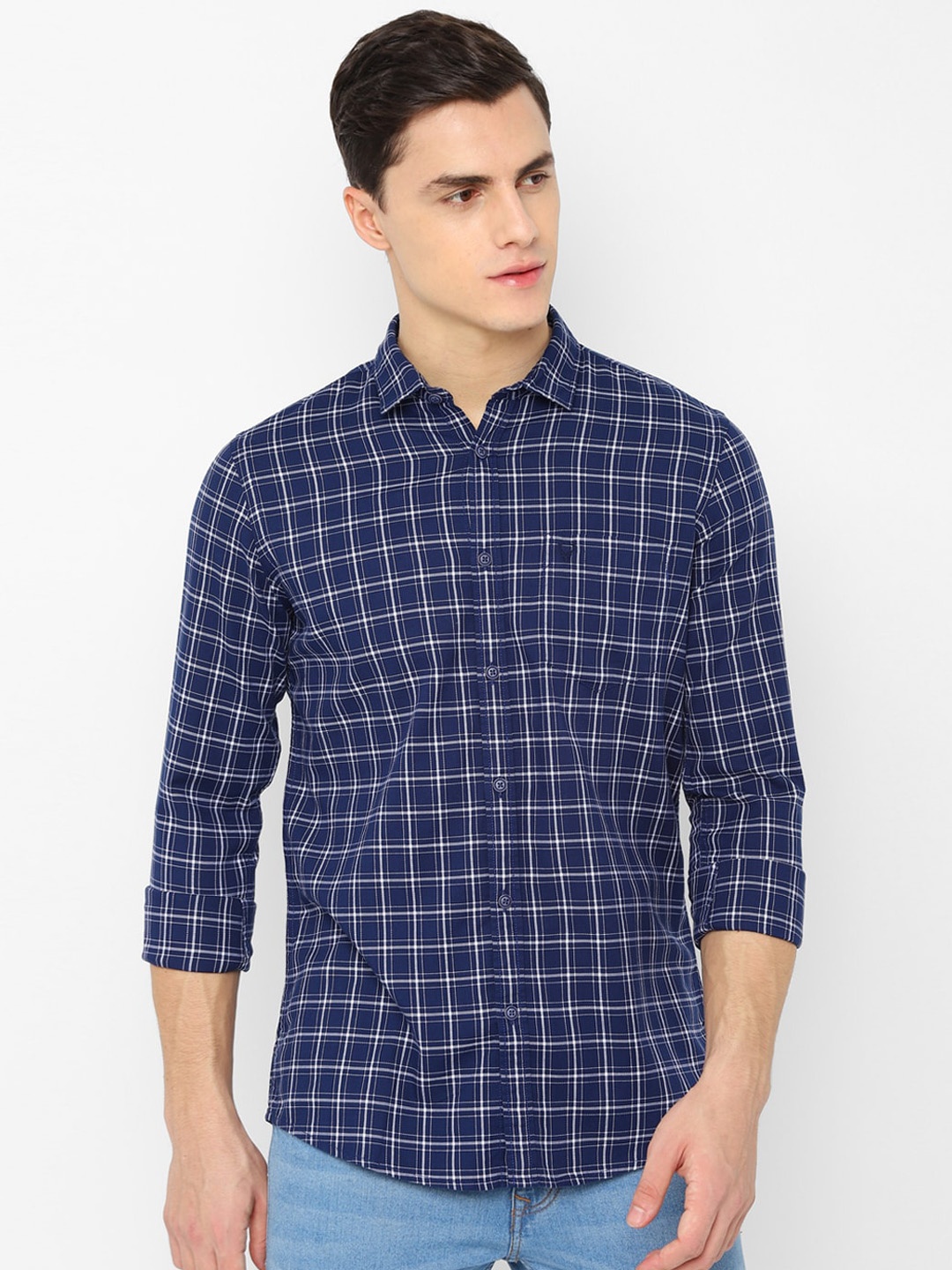 

Allen Solly Sport Men Navy Blue White Regular Fit Checked Casual Shirt