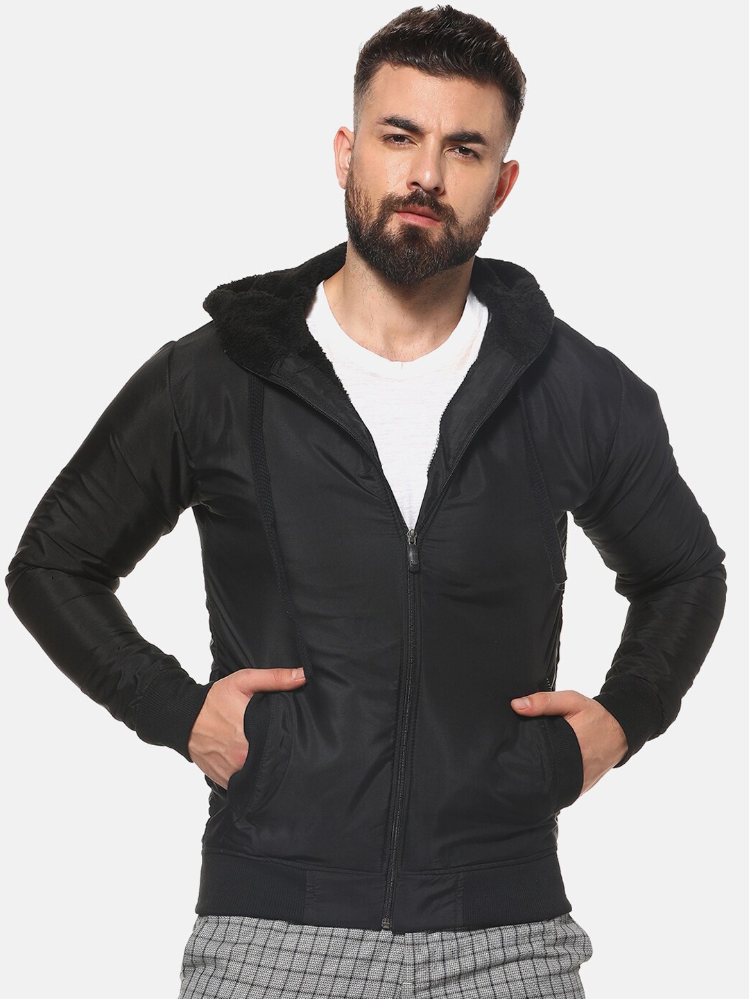 

Campus Sutra Men Black Solid Windcheater Bomber