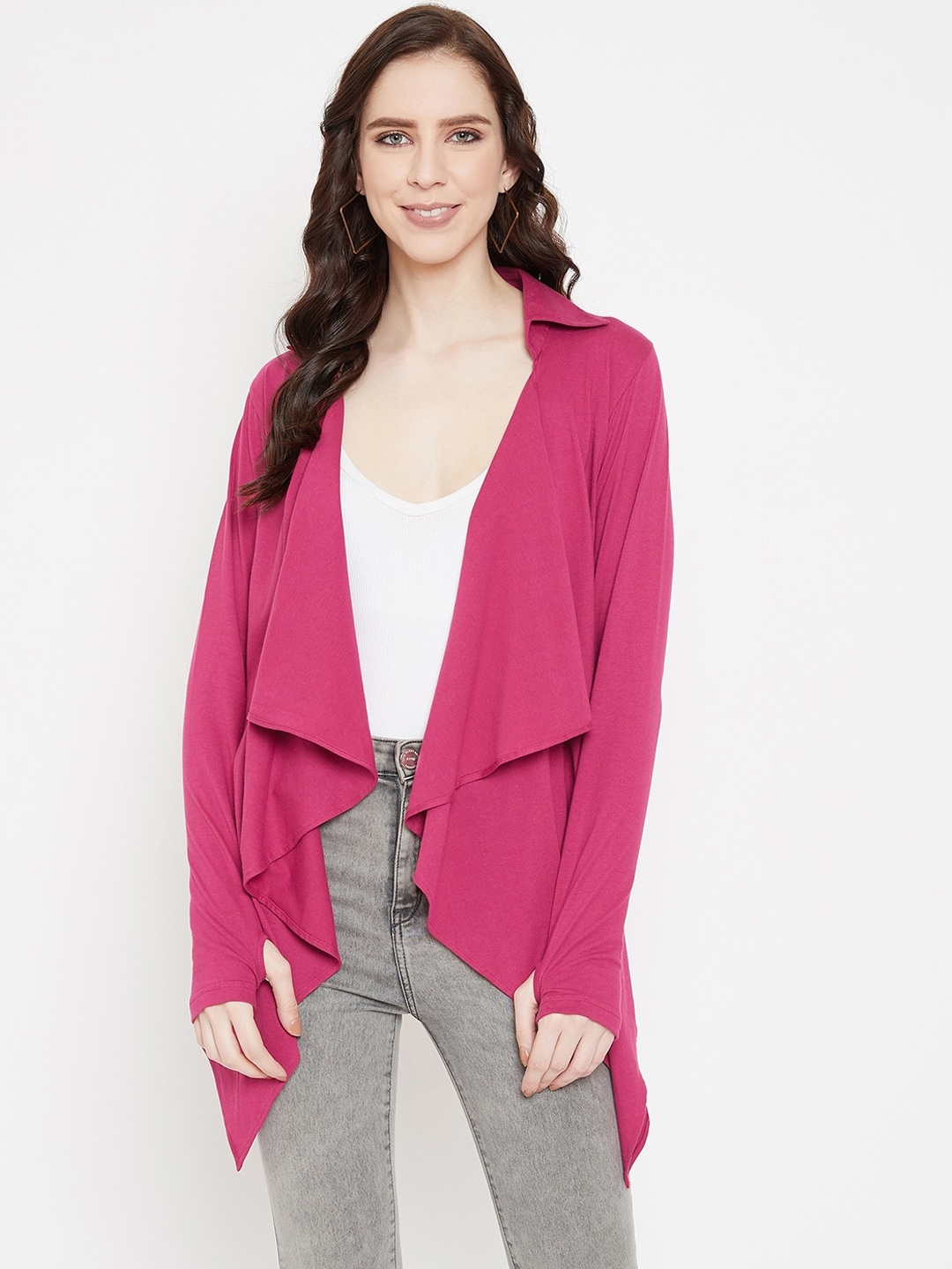 

Hypernation Women Fuchsia Solid Open Front Shrug