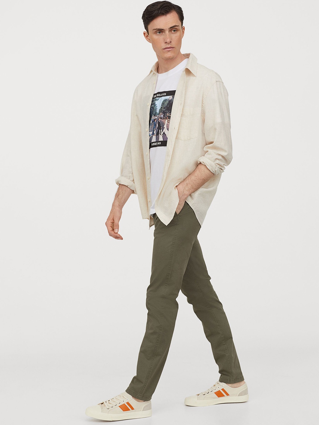 

H&M Men Olive Green Solid Skinny Fit Cotton Chinos