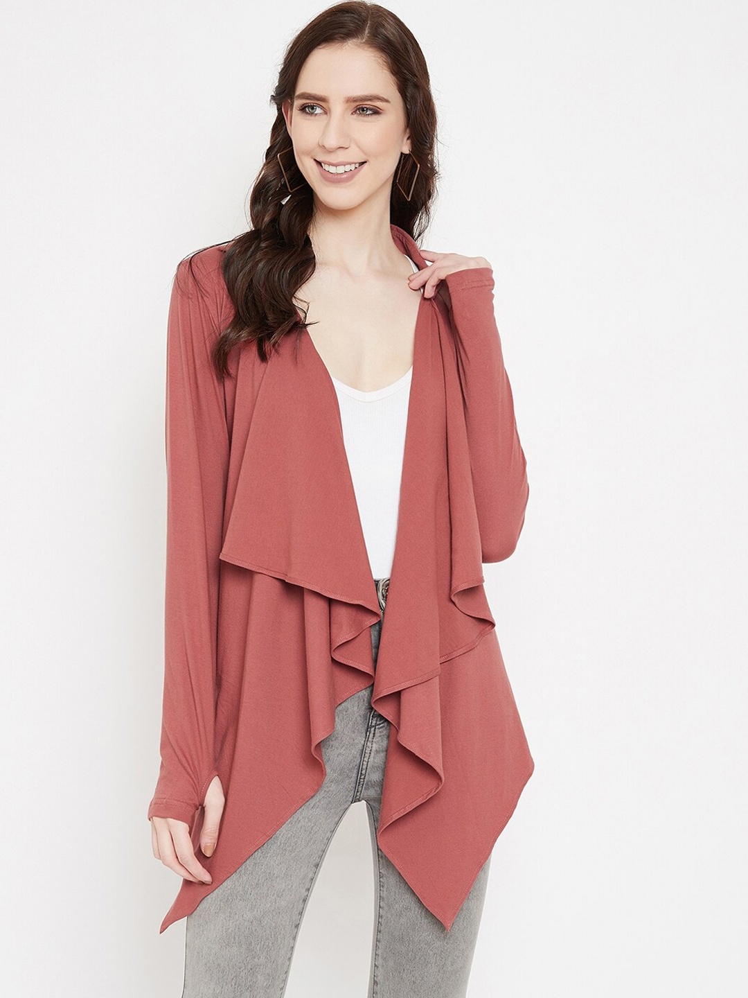 

Hypernation Women Rust Solid Open Front Shrug