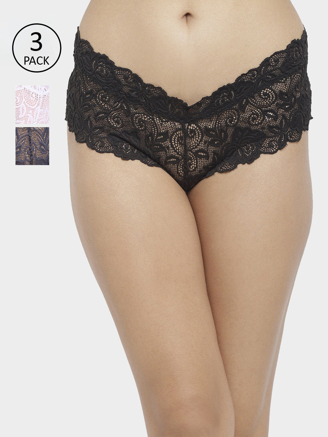 

N-Gal Women Pack Of 3 Floral Cheeky Lace Thongs NTDT11, White