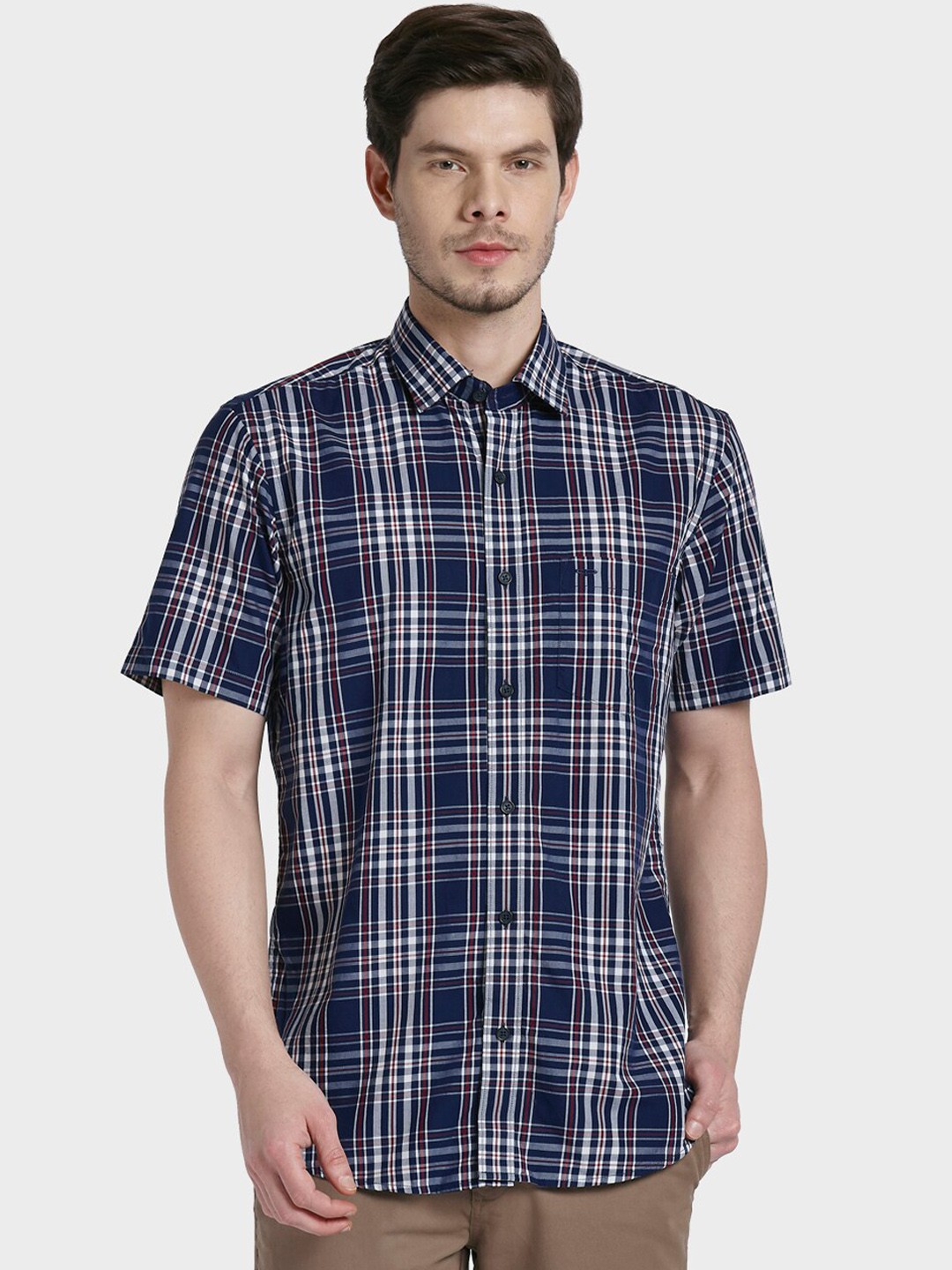 

ColorPlus Men Navy Blue & White Tailored Fit Checked Casual Shirt