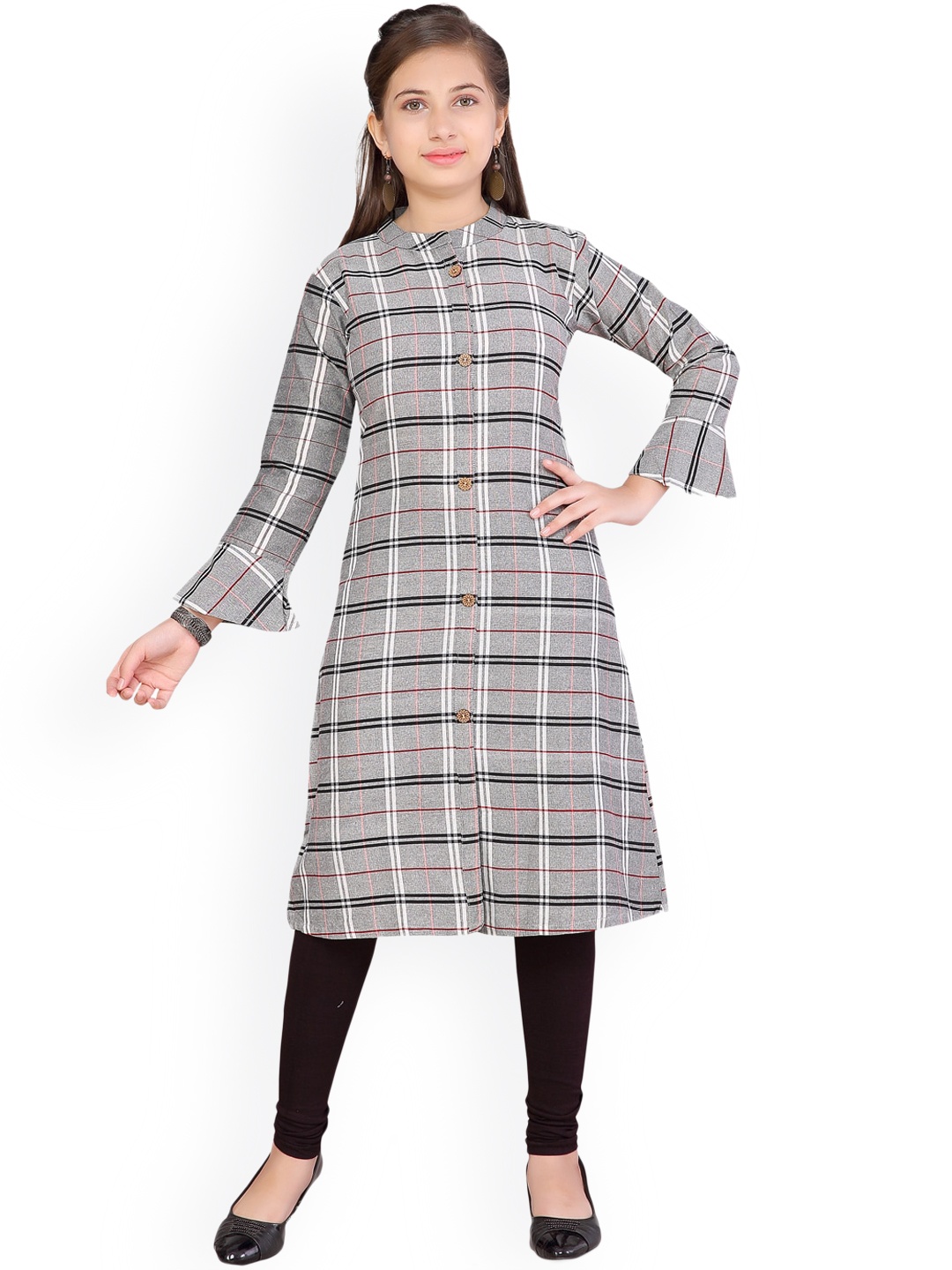 

Aarika Girls Grey Checked A-line Kurta