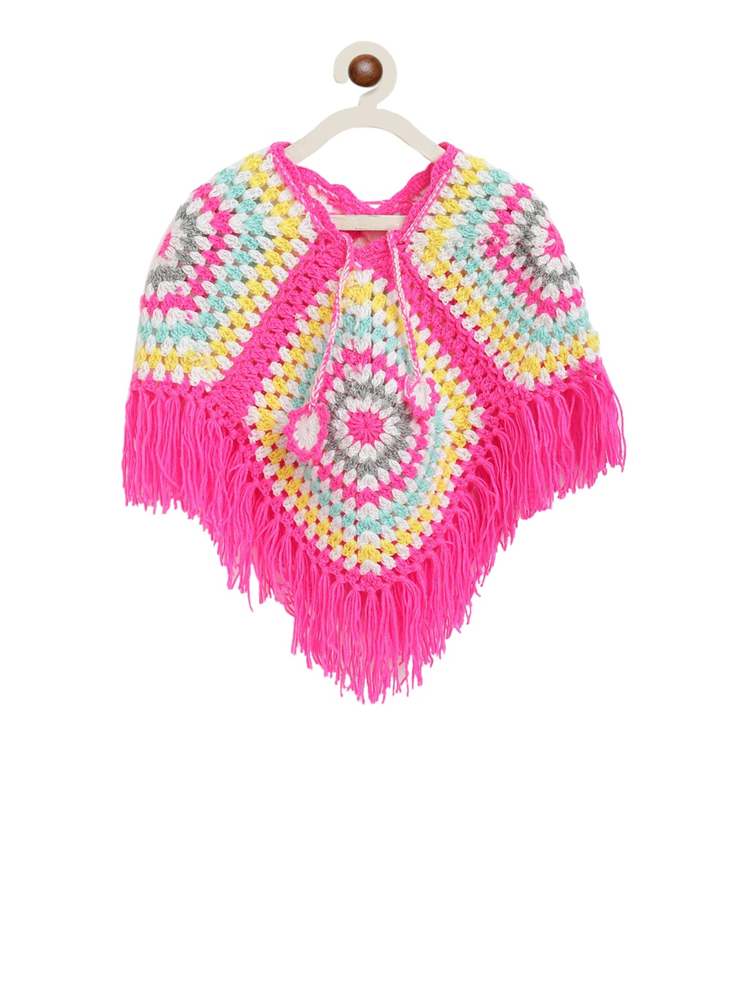 

CHUTPUT Girls Pink Self Design Poncho Sweater