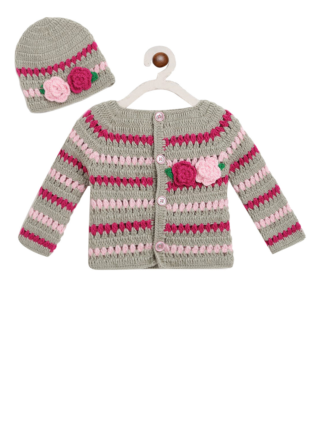 

CHUTPUT Unisex Kids Grey Striped Cardigan Sweater