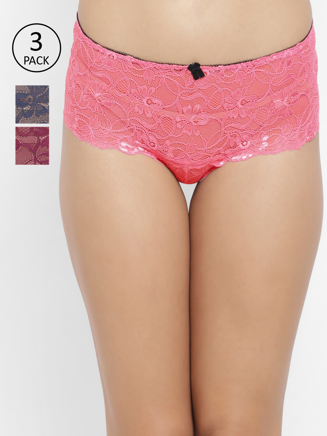 

N-Gal Women Pack Of 3 Self-Design Sheer Lace Boyshorts NTDT18, Navy blue