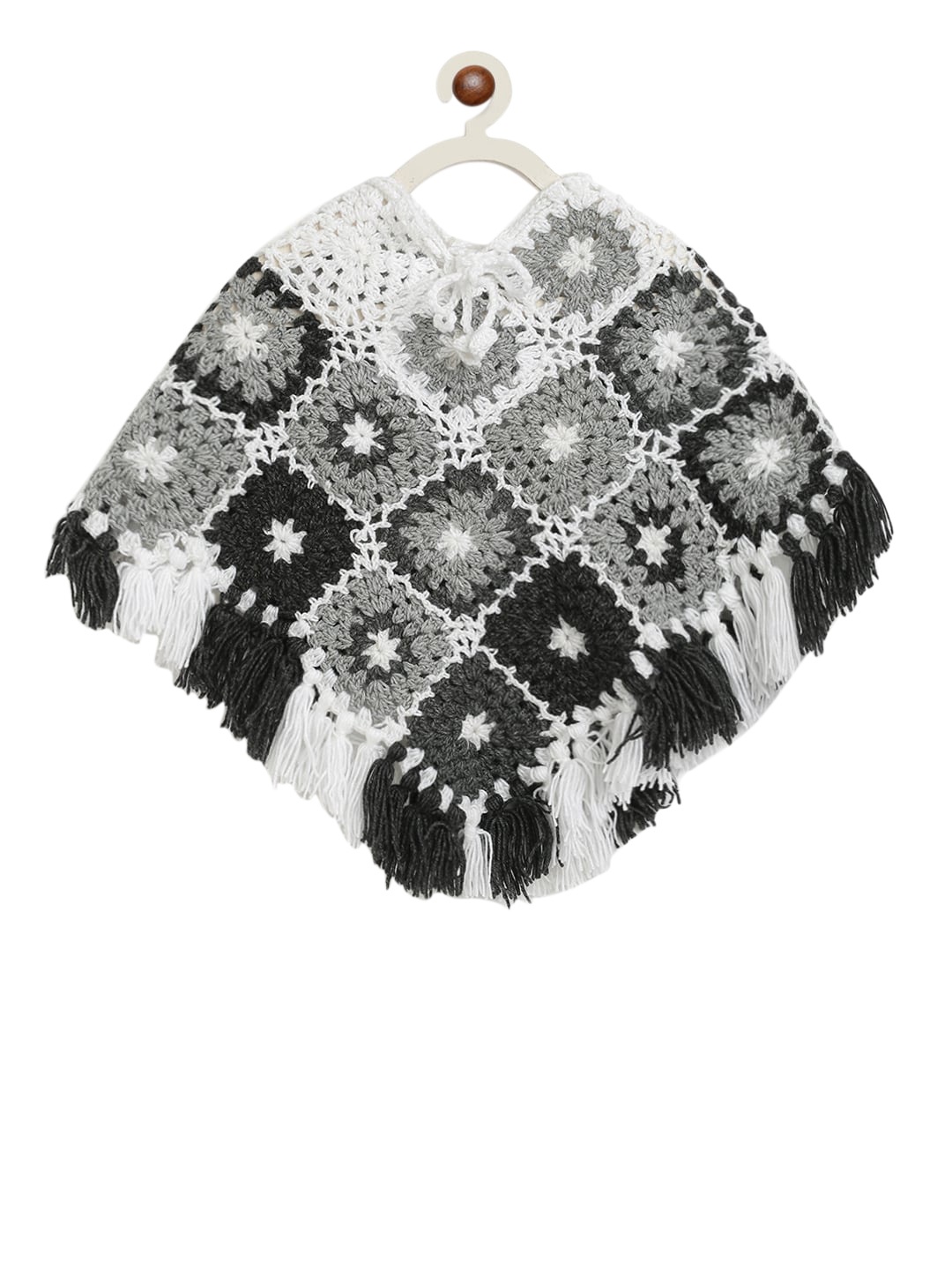 

CHUTPUT Girls Black Printed Poncho Sweater
