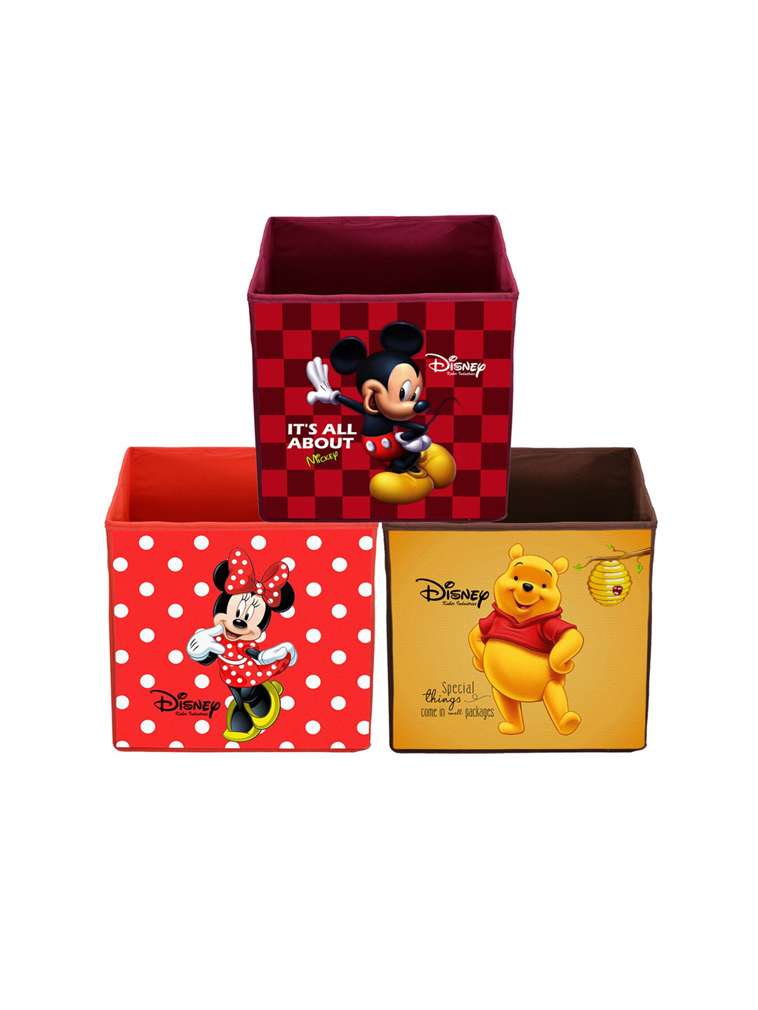 

Kuber Industries Set Of 3 Disney Printed Non-Woven Foldable Sustainable Storage Boxes, Red