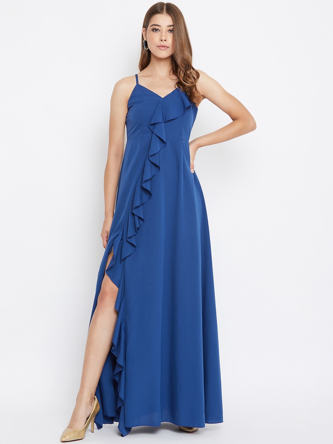 Berrylush Women Blue Solid Maxi Dress