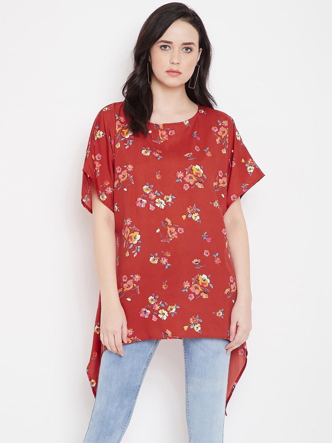 

Ruhaans Women Red Printed High-Low Top