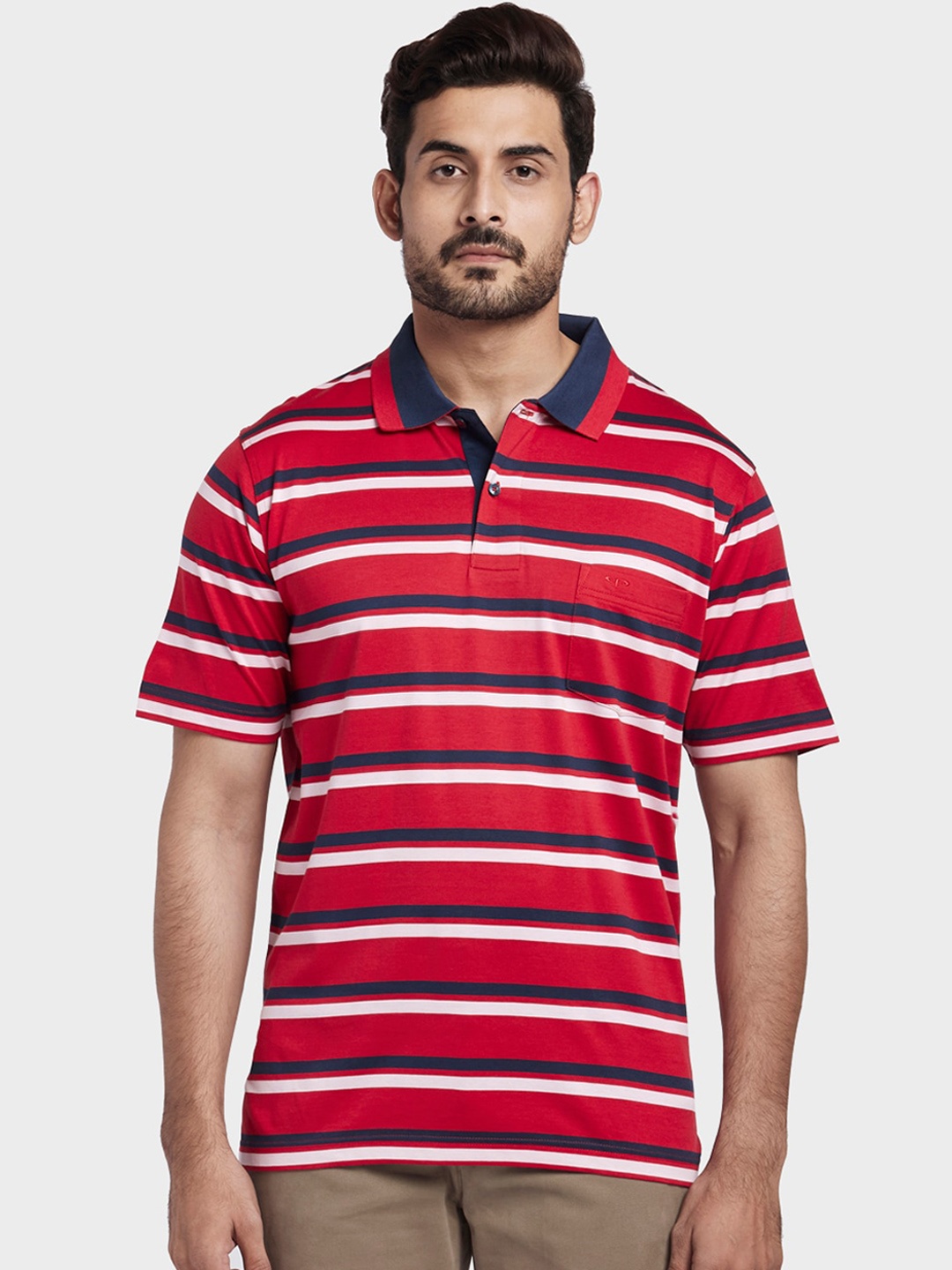 

ColorPlus Men Red & White Striped Polo Collar T-shirt