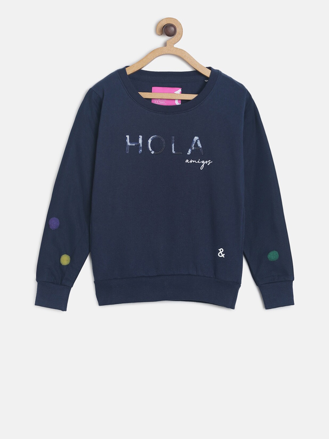 TALES & STORIES Girls Navy Blue Embellished Sweatshirt