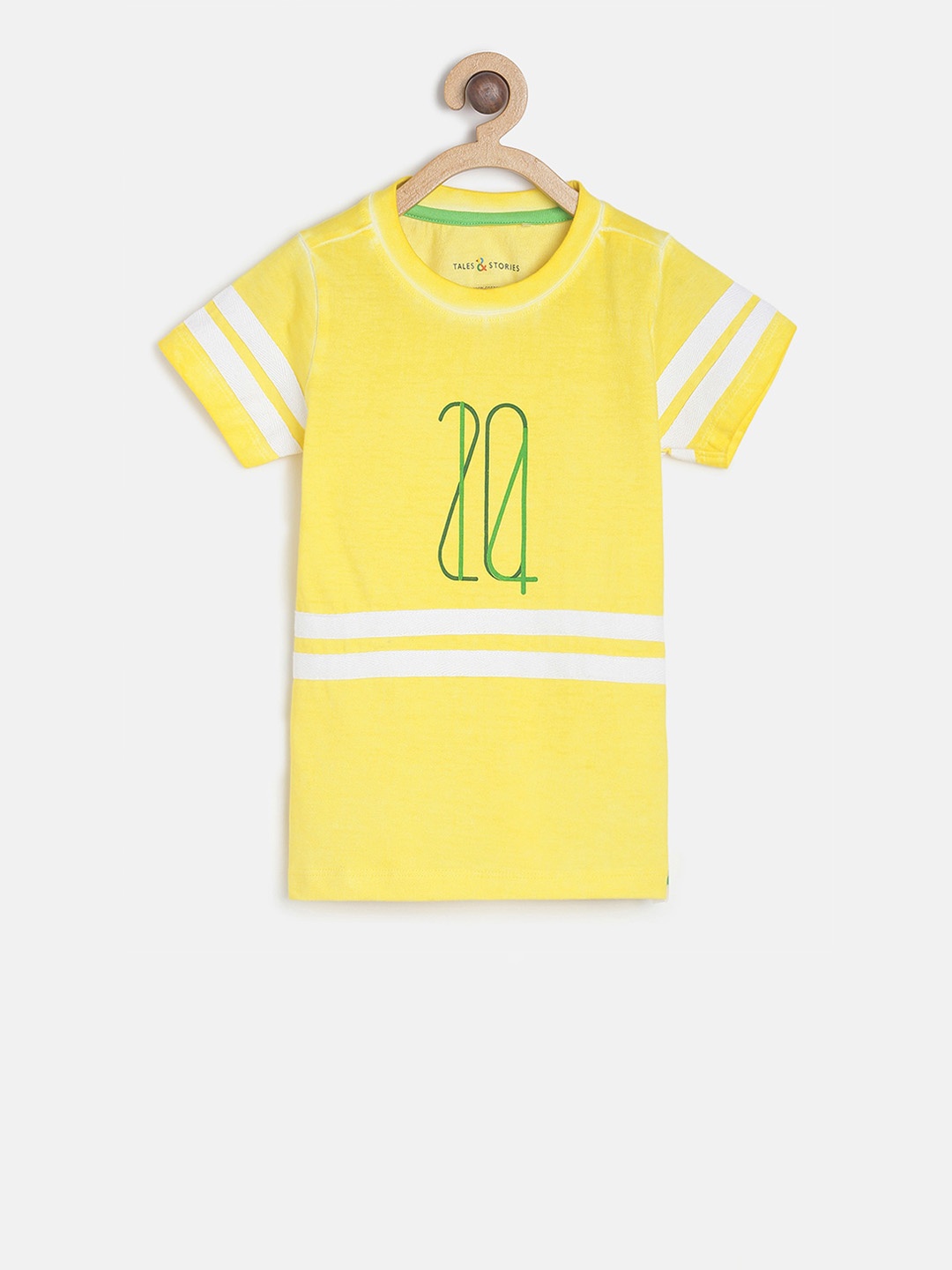 

TALES & STORIES Boys Yellow Striped Round Neck T-shirt