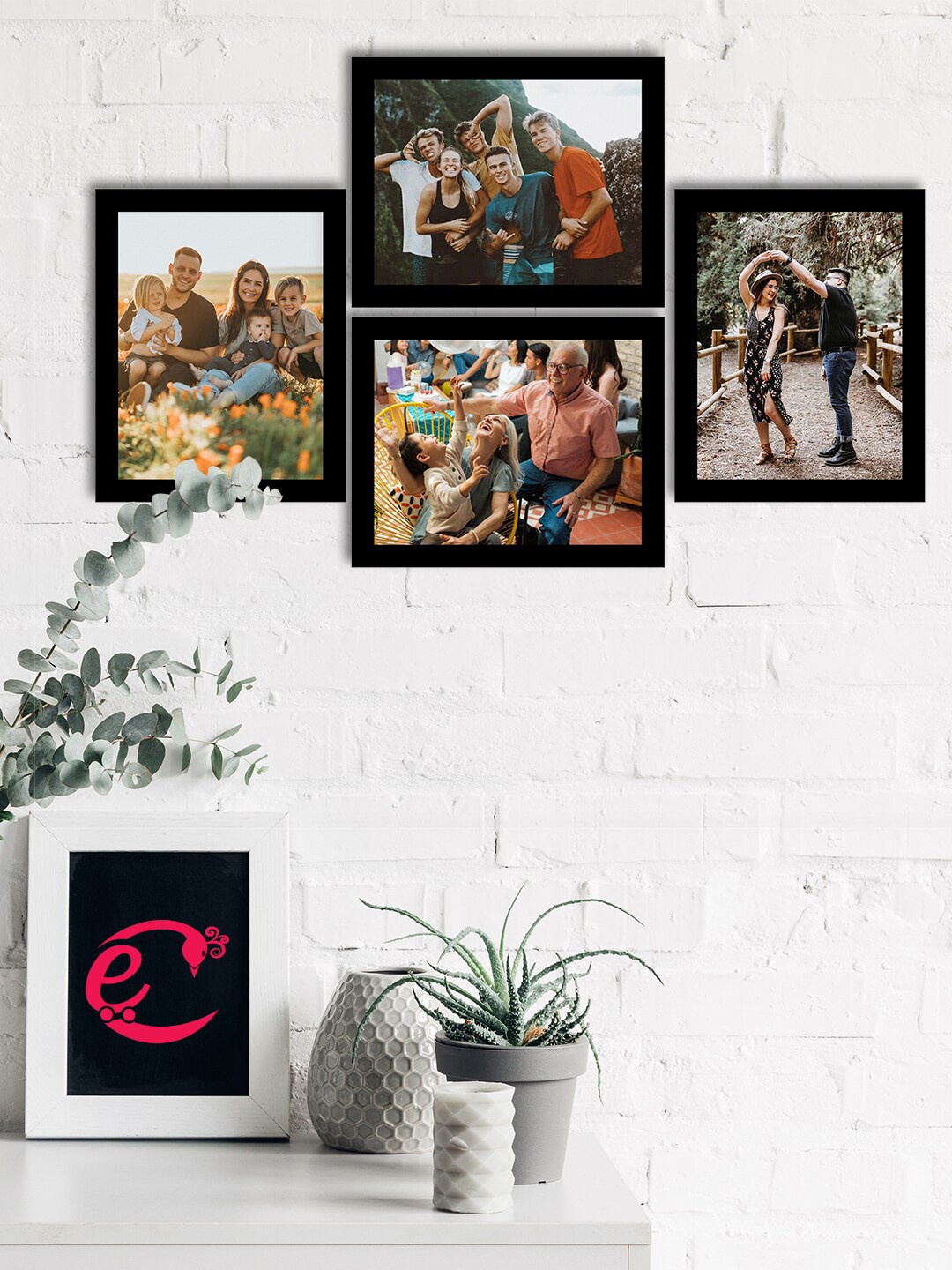 

eCraftIndia Set Of 4 Black Solid Memory Wall Collage Photo Frames