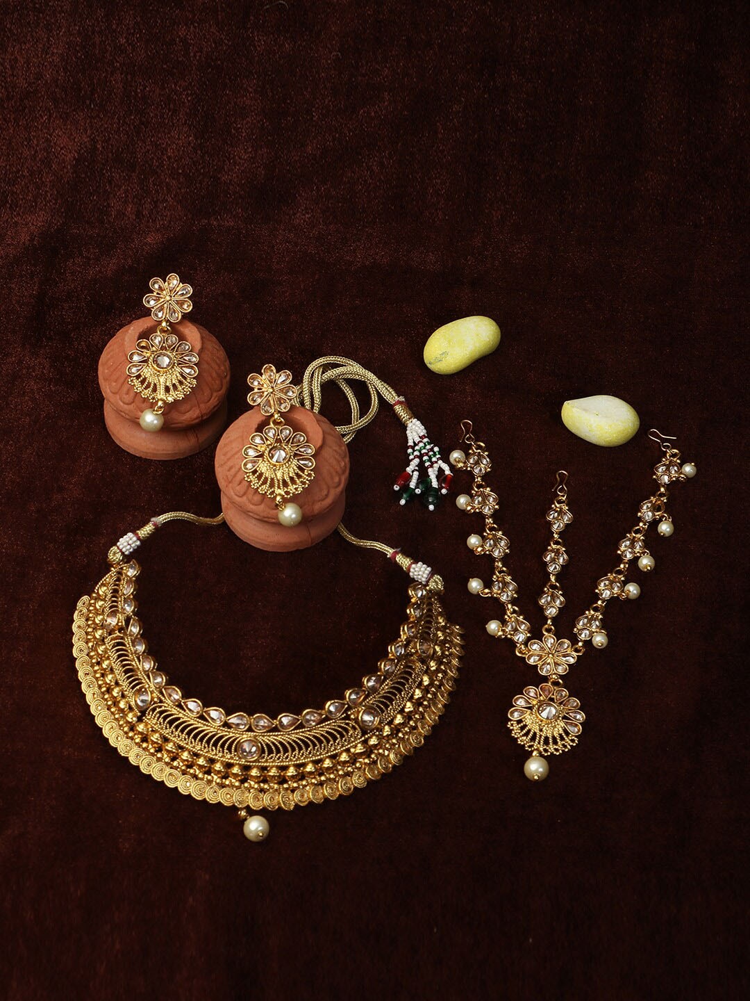

Adwitiya Collection 24 CT Gold-Plated Kundan Studded Jewellery Set with Maang Tika