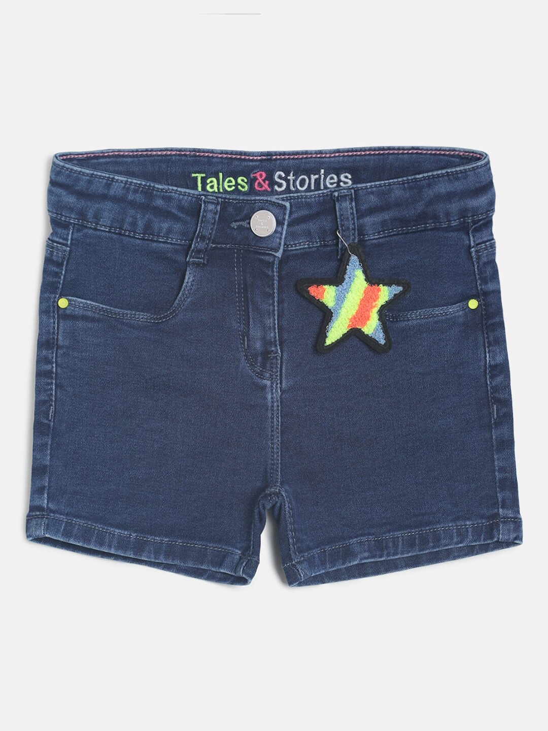 

TALES & STORIES Infant Girls Blue Solid Regular Fit Denim Shorts