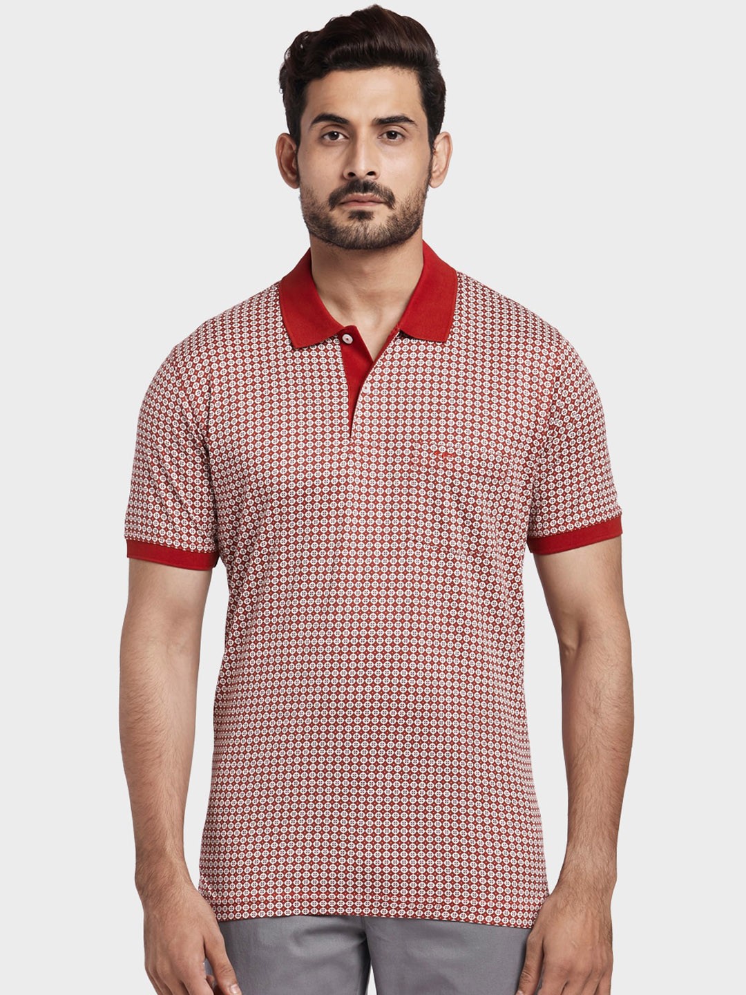 

ColorPlus Men Red & White Printed Polo Collar T-shirt