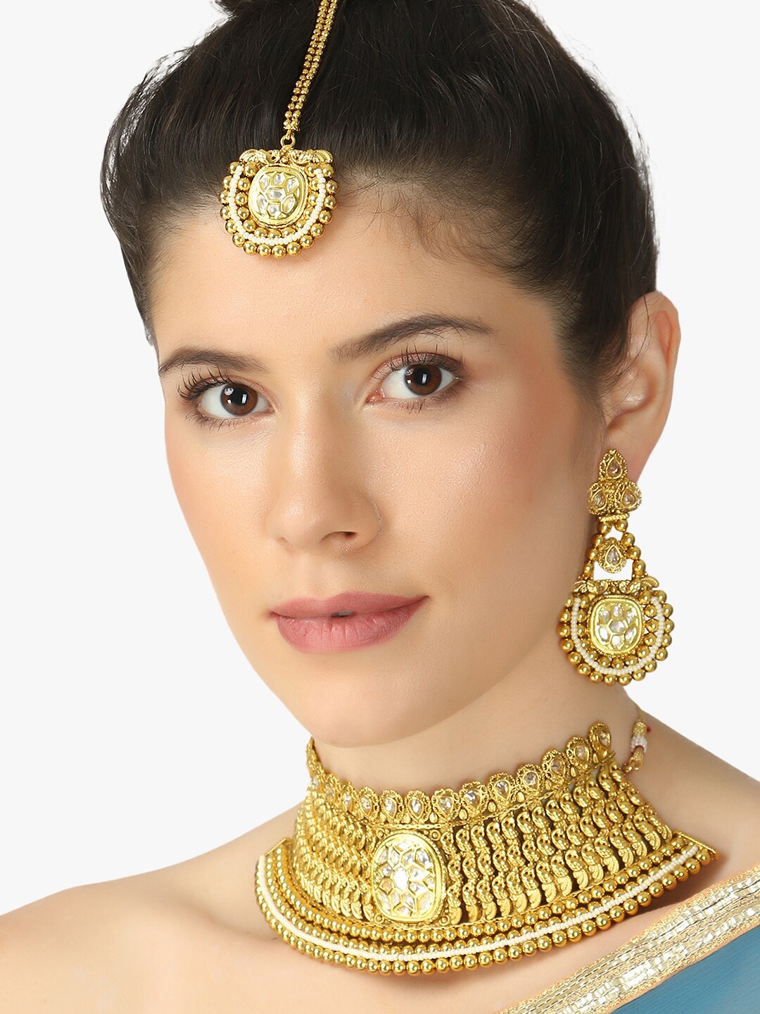 

Adwitiya Collection 24 CT Gold-Plated Necklace Set With Maang Tika