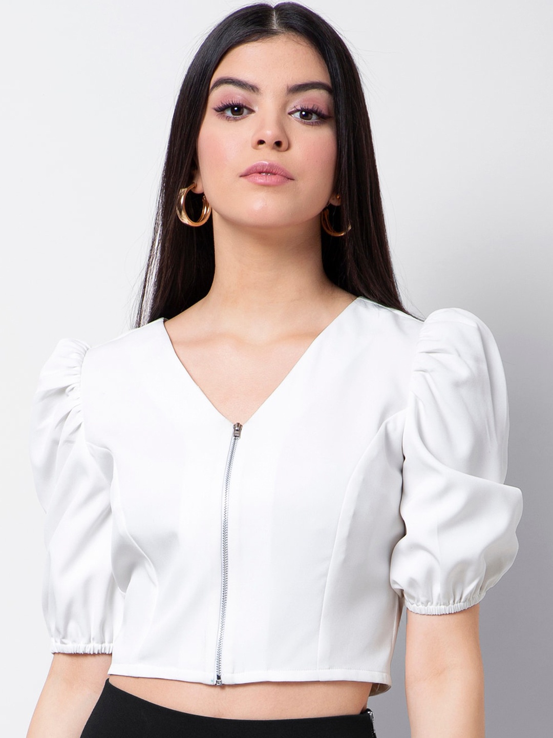 

FabAlley Women White Solid Crop Top