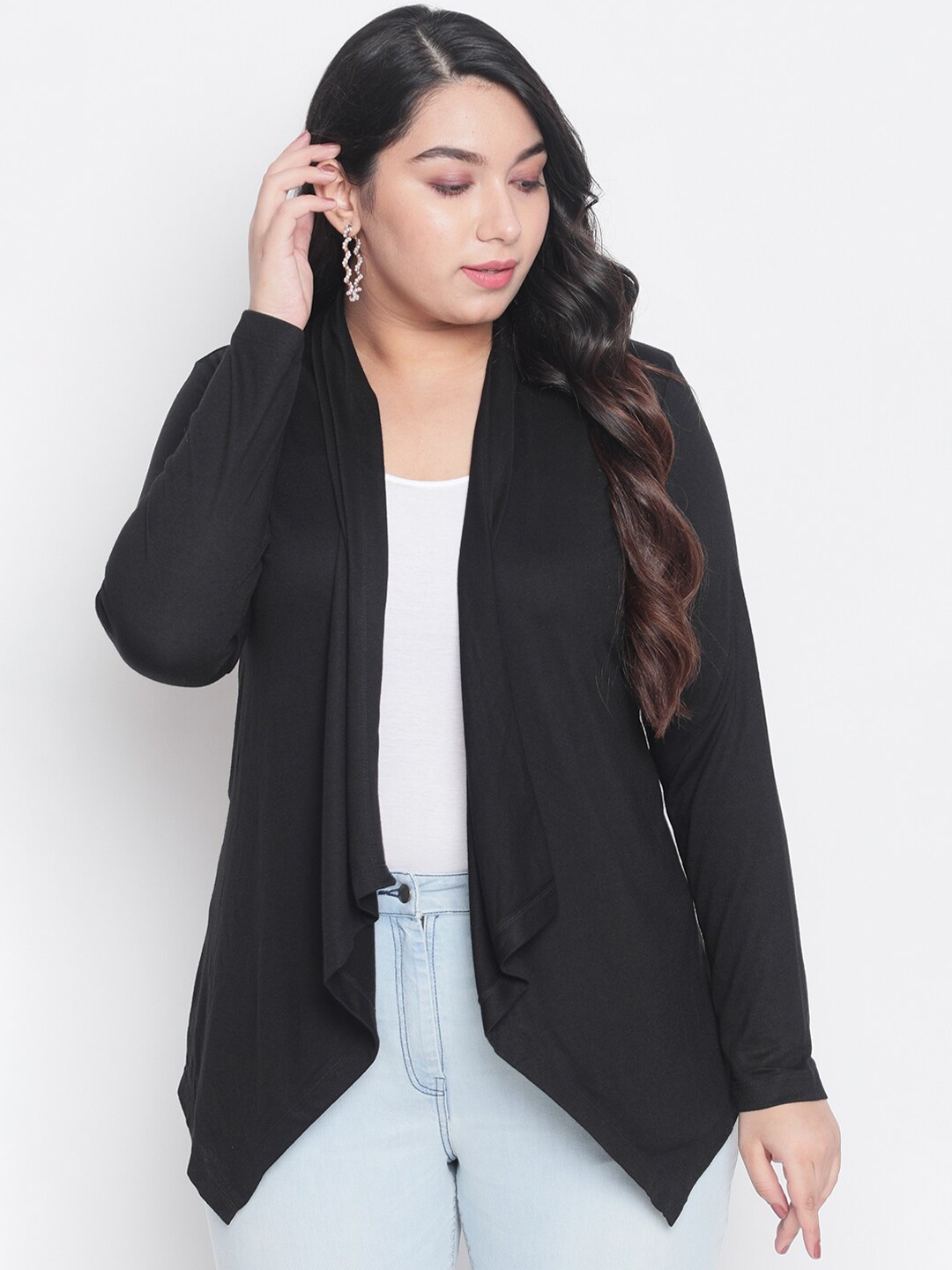 

Amydus Women Plus Size Black Solid Open Front Shrug