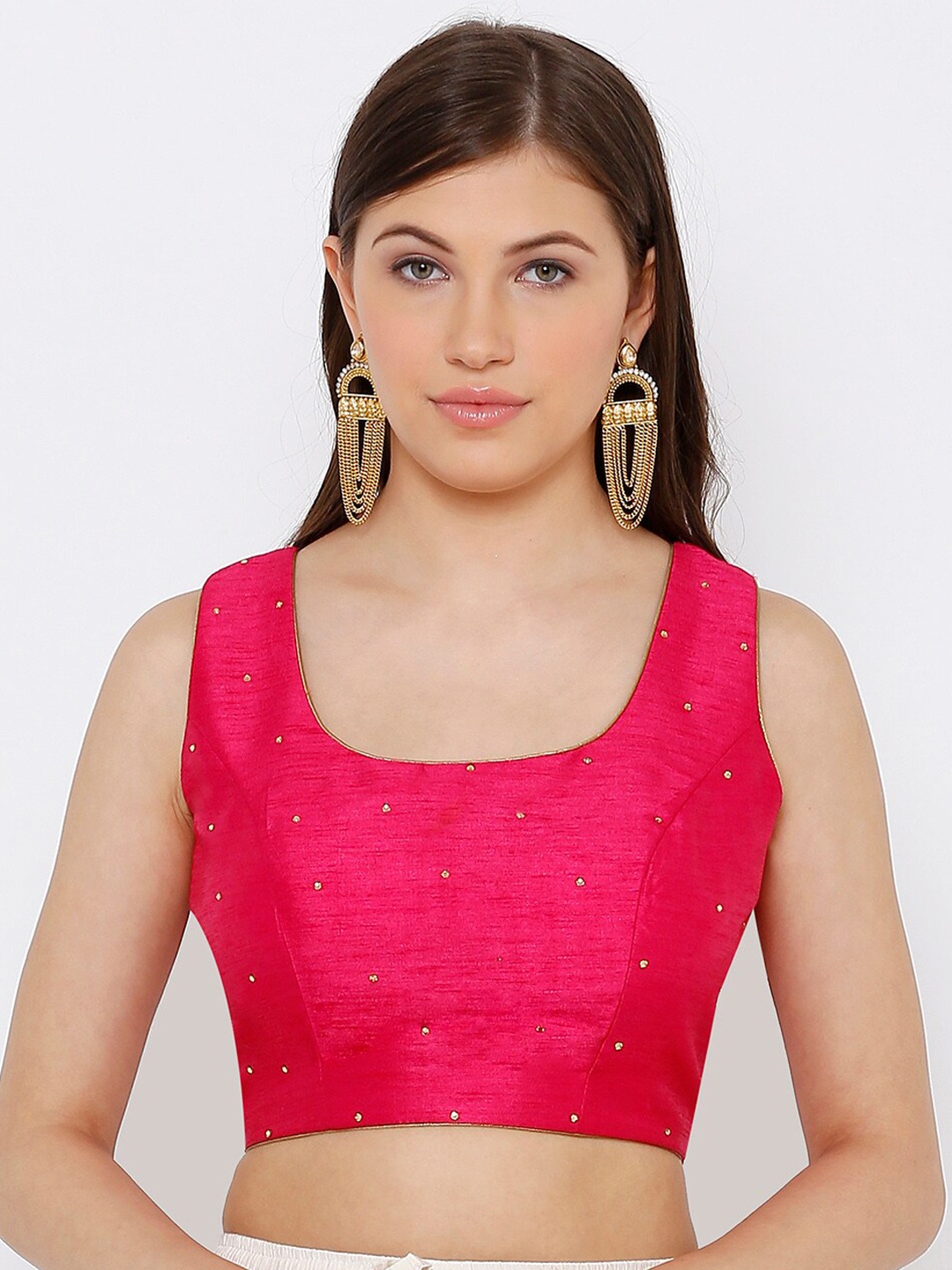 

SALWAR STUDIO Women Red & Gold-Toned Embellished Dupion Silk Readymade Saree Blouse