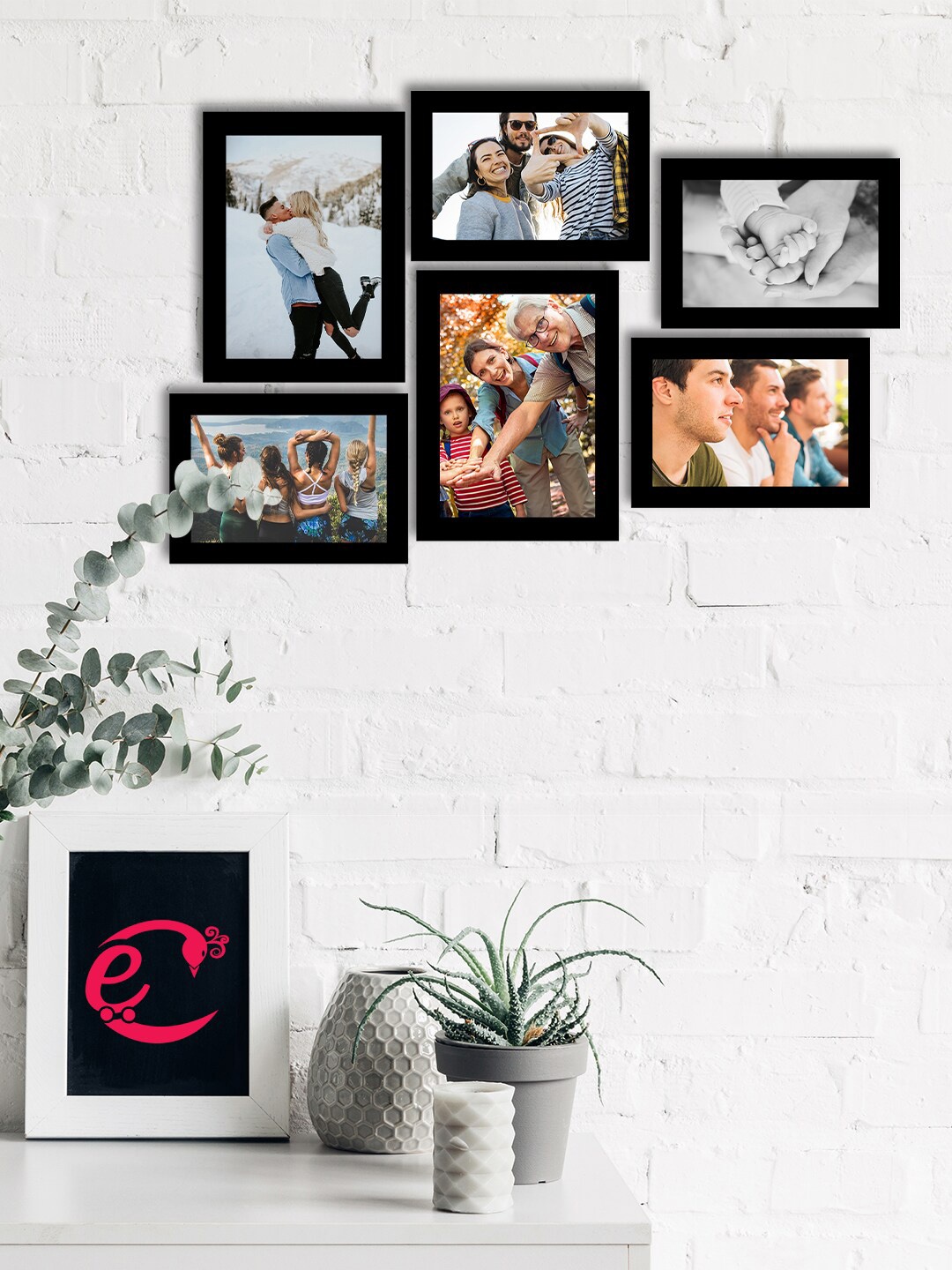 eCraftIndia Set of 6 Black Solid Memory Wall Collage Photo Frames