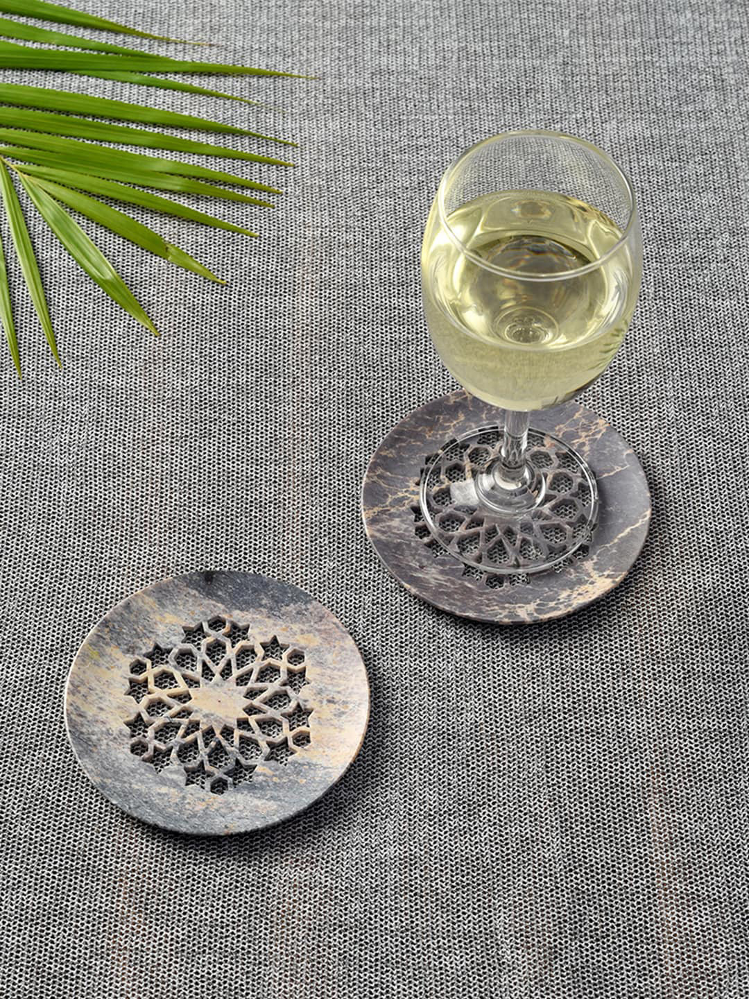 

Unravel India Set of 2 Handcarved Multicolor Circular Coaster in Soap Stone, Multi