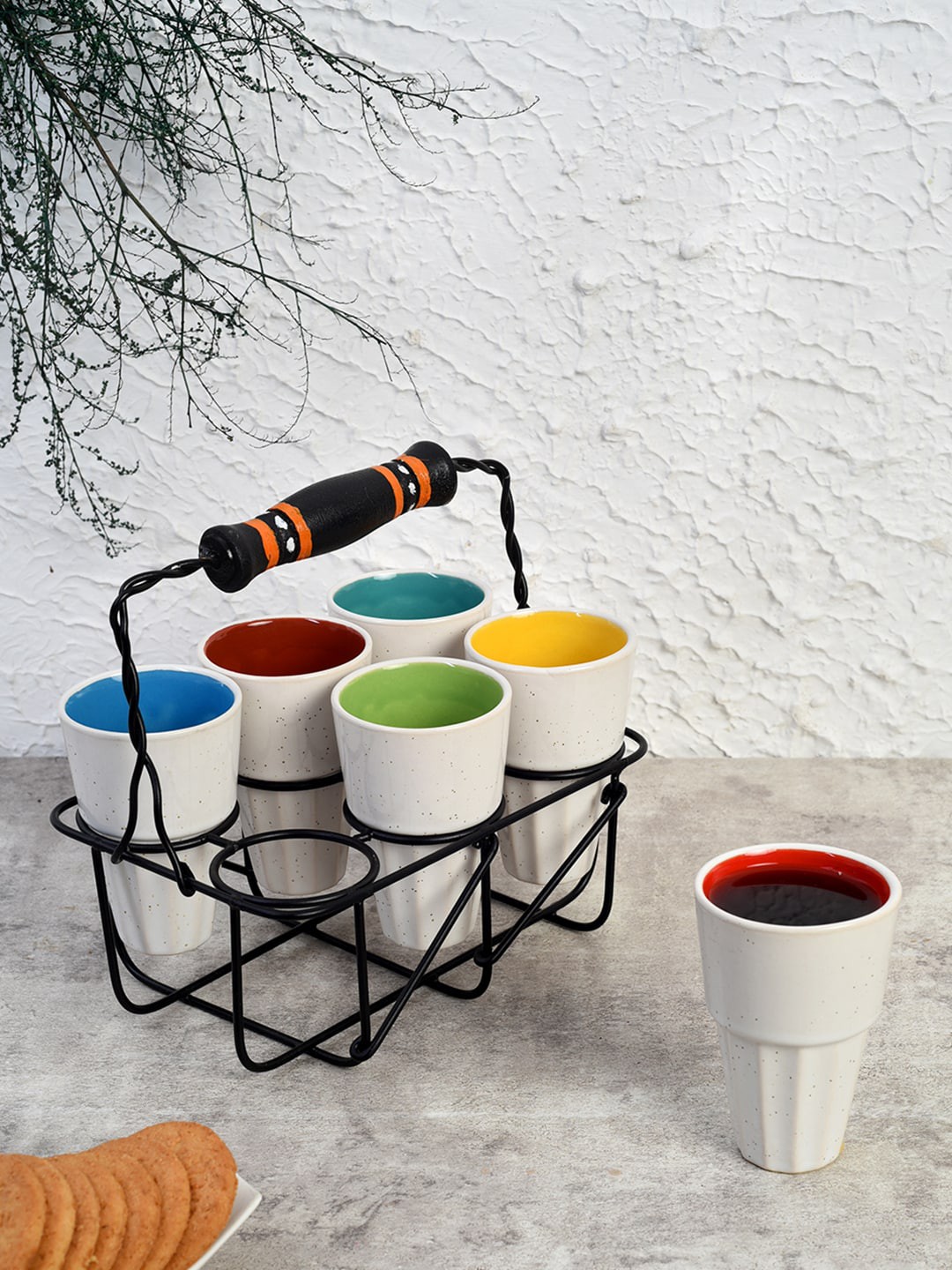 

Unravel India Set of 6 Off-White Cutting Chai Kulhad with Stand