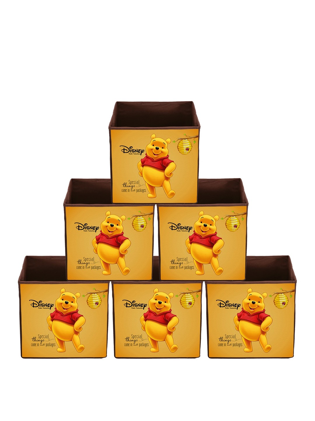 

Kuber Industries Set Of 6 Disney Winnie-The-Pooh Printed Non-Woven Foldable Sustainable Storage Boxes, Brown