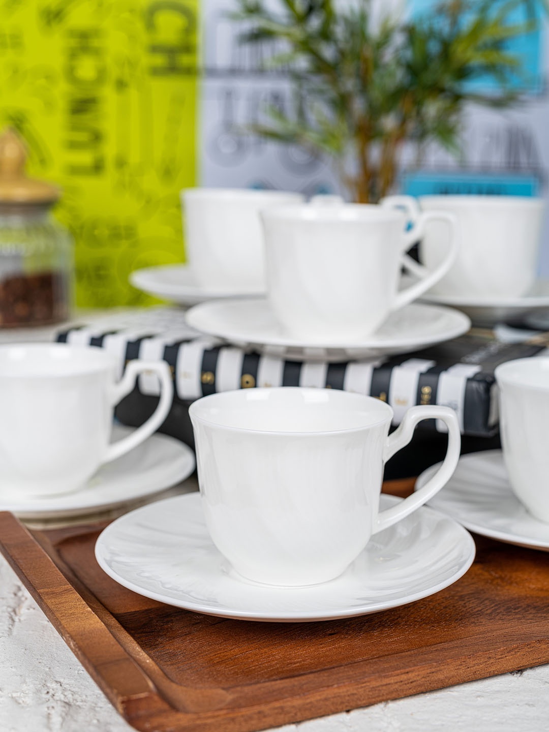 

GOODHOMES 12 Pieces Bone China Tea Cup with Saucer, White