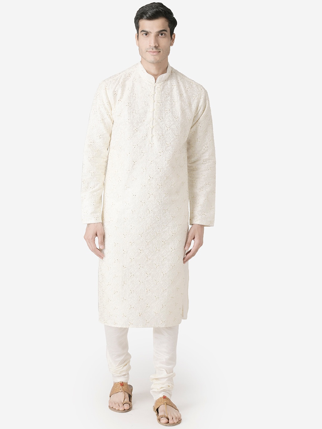 

Sanwara Men Off-White Embroidered Kurta with Churidar