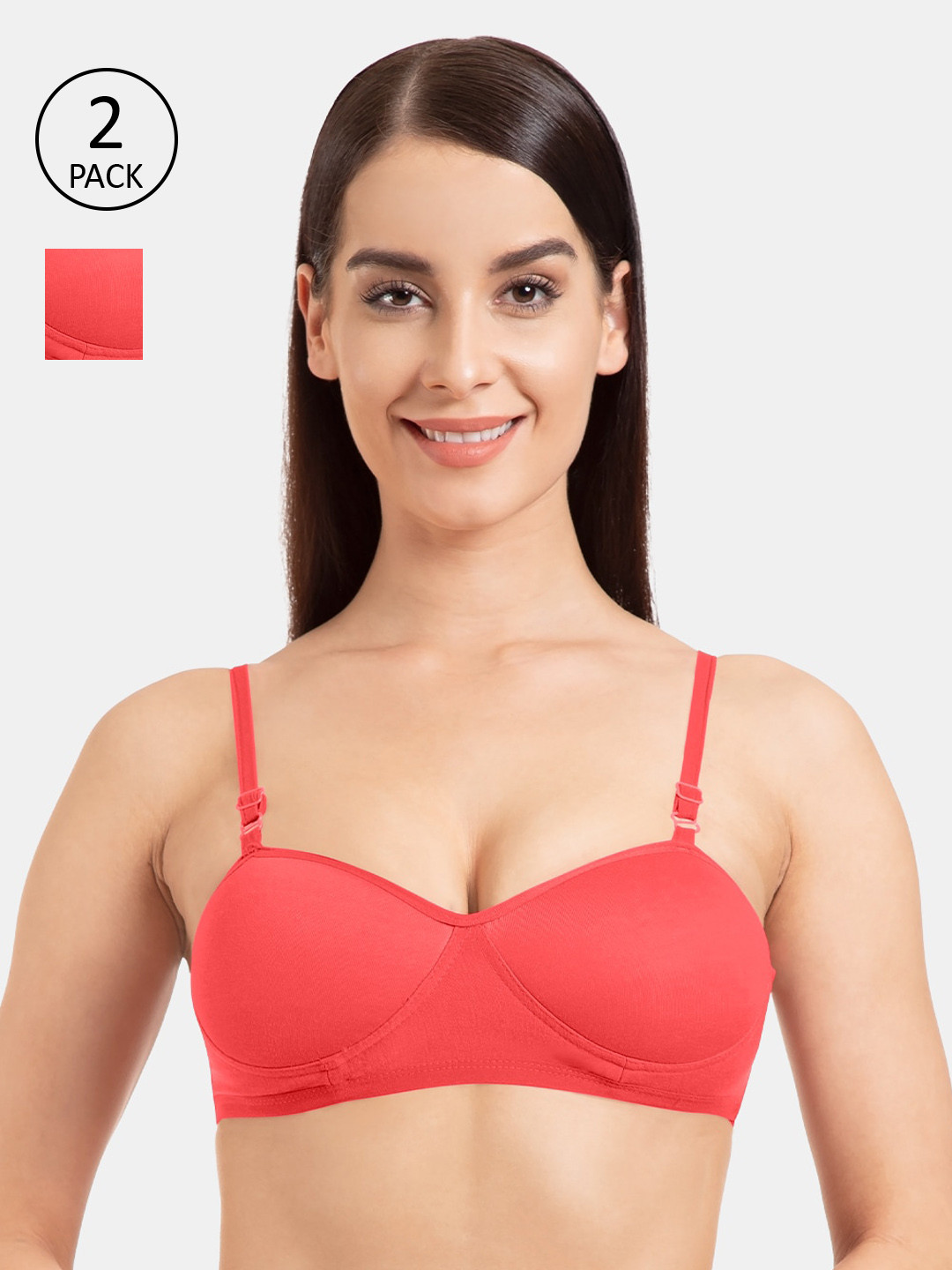 

Tweens Pack Of 2 Coral Red Solid Non-Wired Lightly Padded Bralette Bras TW-422