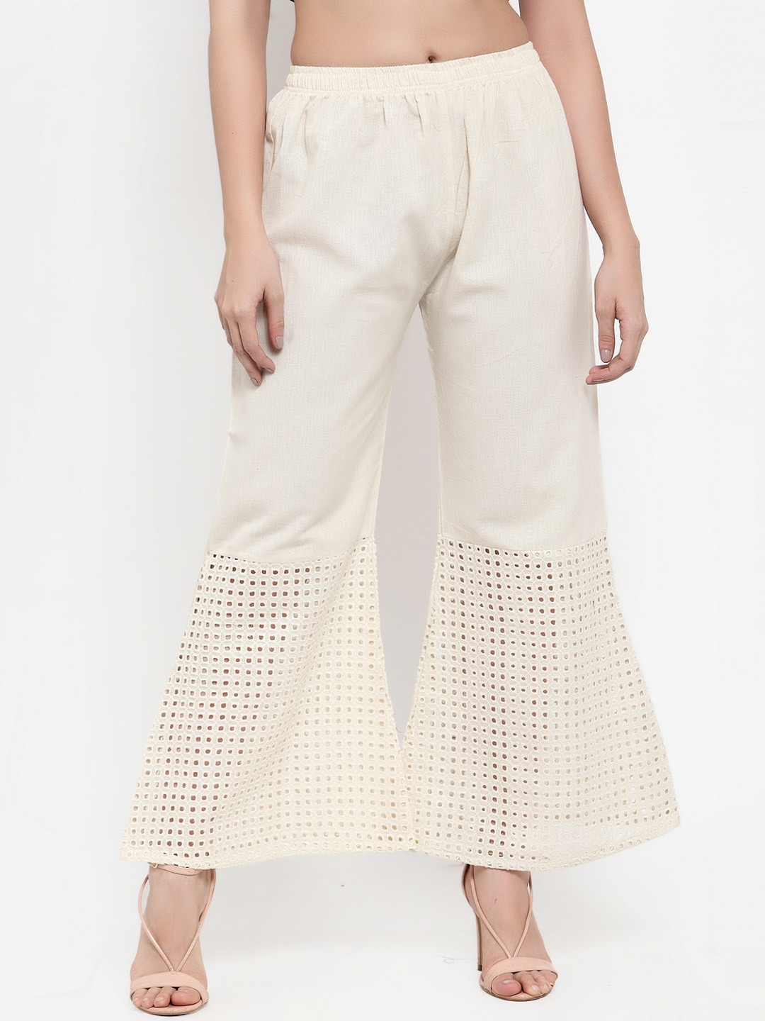 

Miaz Lifestyle Women Beige Self Design Flared Palazzos